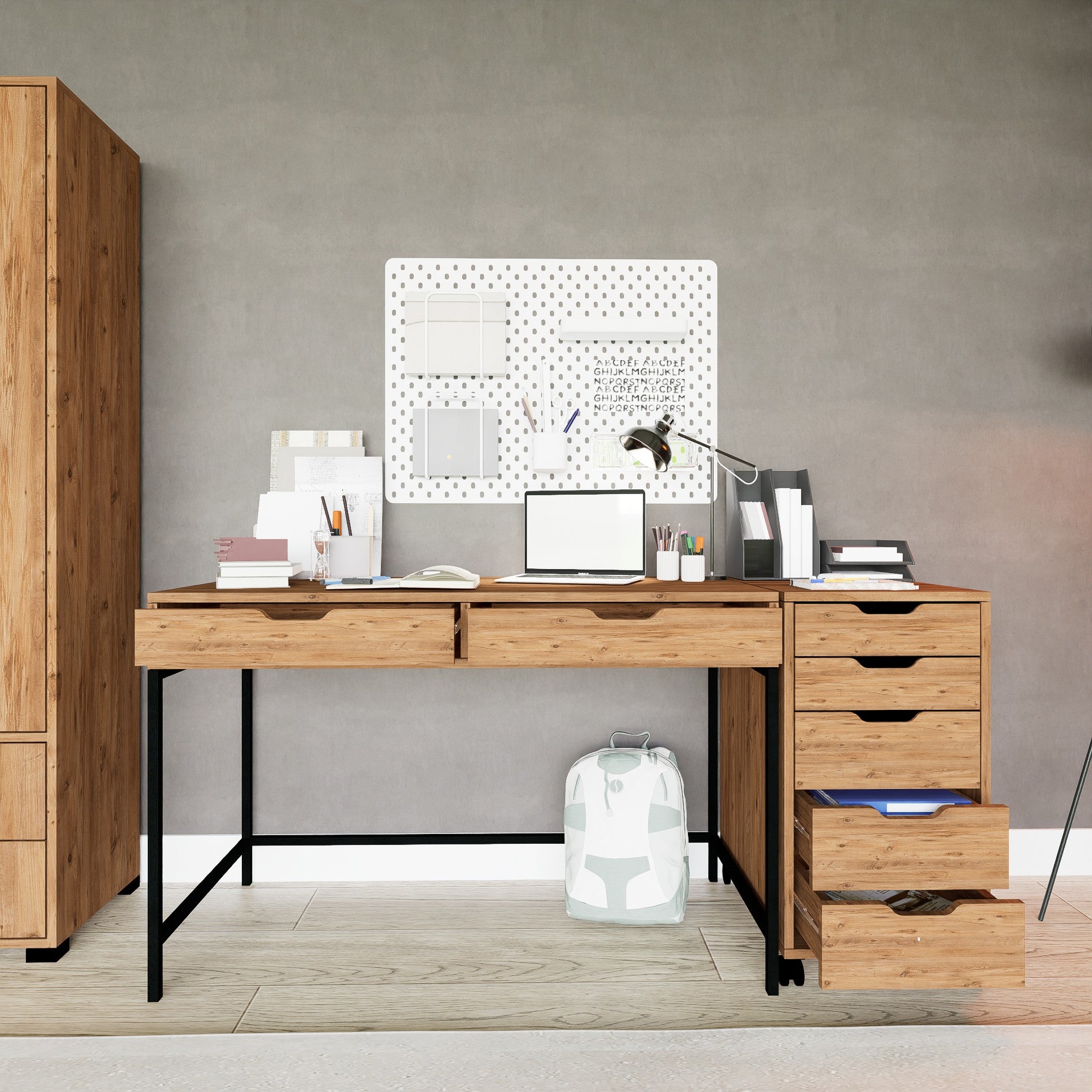 Secretária de Estudo – 160 cm x 77.4 cm x 55 cm – Pinho Atlântico – Material de painéis de partículas revestidos a melamina