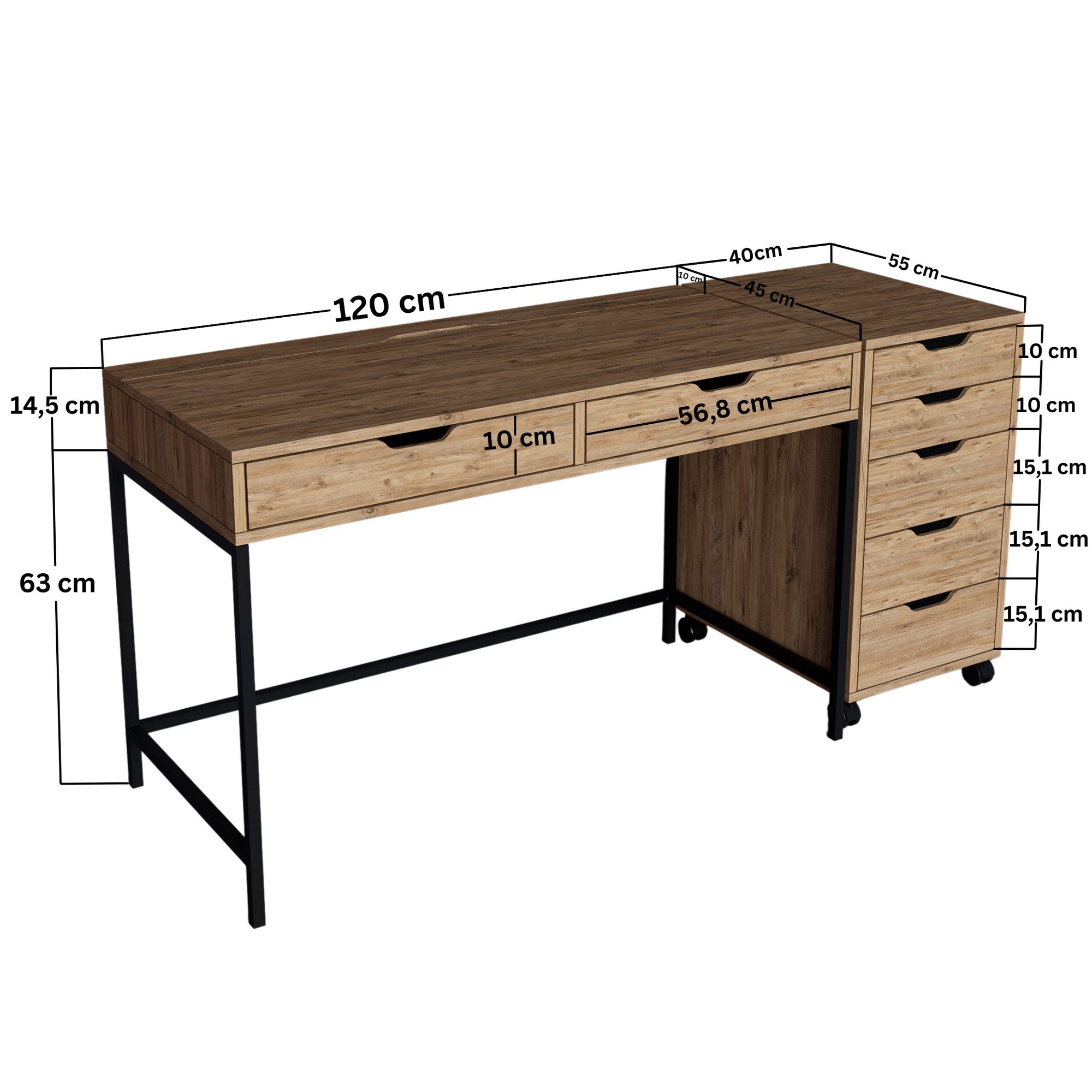 Secretária de Estudo – 160 cm x 77.4 cm x 55 cm – Pinho Atlântico – Material de painéis de partículas revestidos a melamina