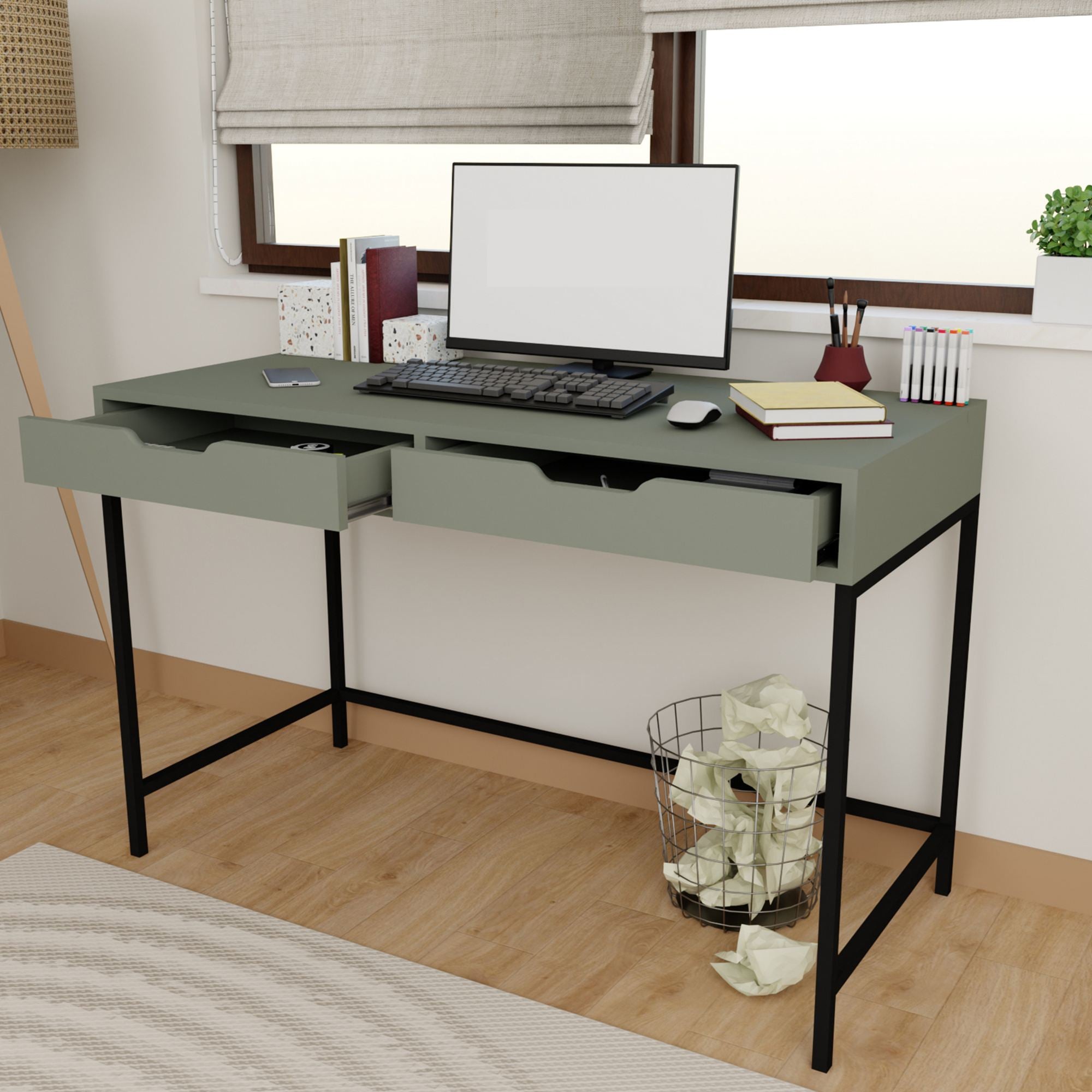 Secretária de Estudo – 120cm x 77,4cm x 55cm – Verde – MDF