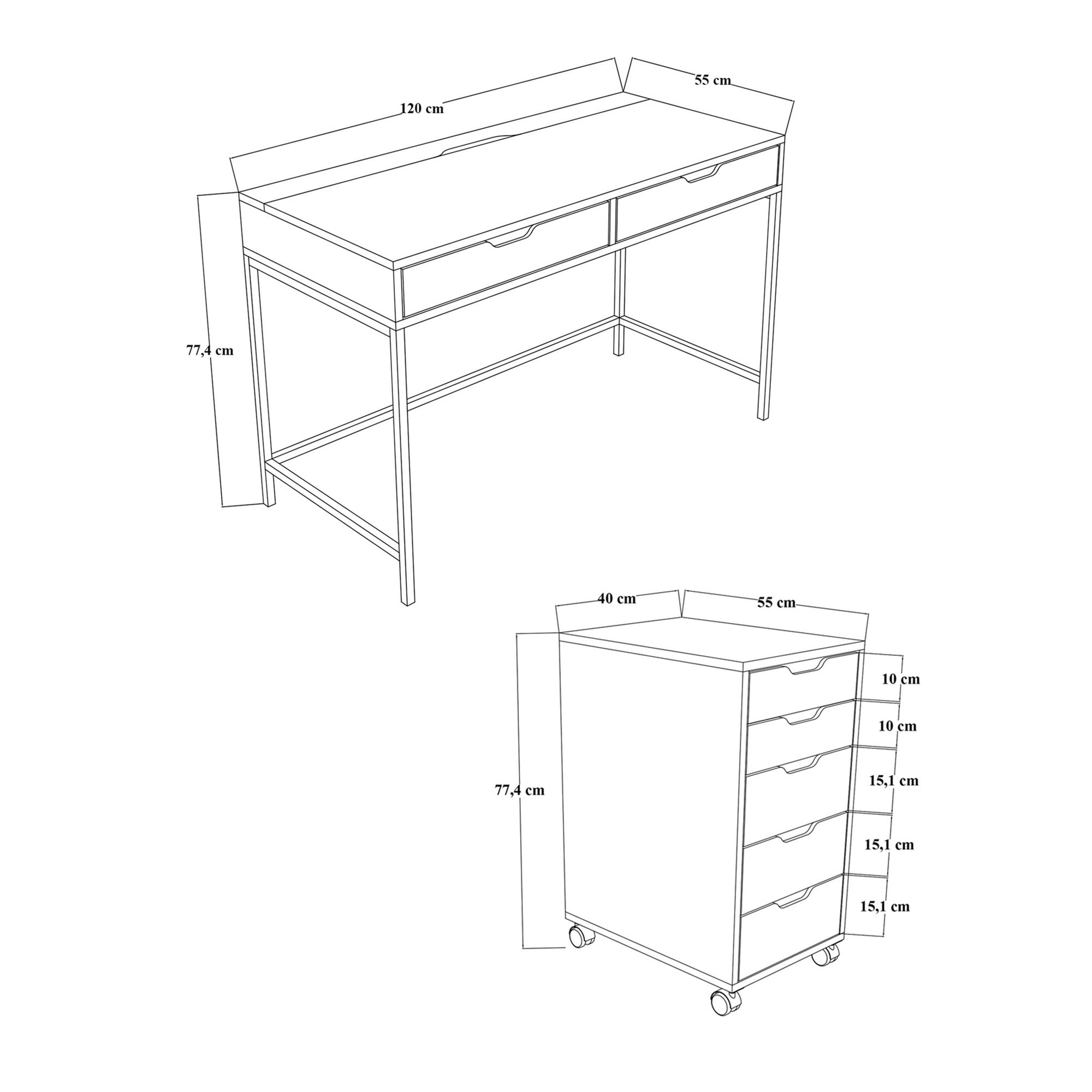 Secretária – 120cm x 77,4cm x 55cm – Verde – MDF