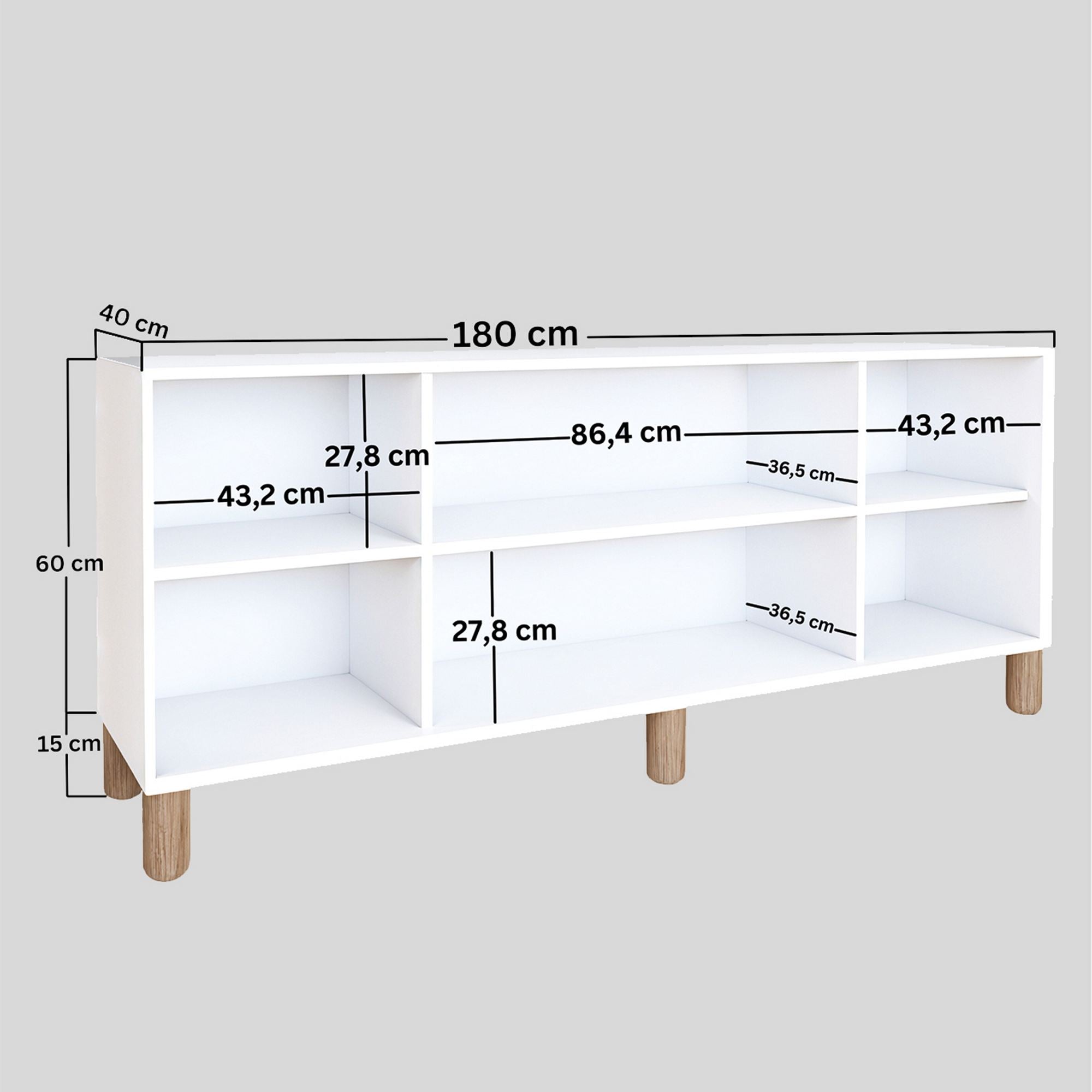 Aparador – 180 cm x 75 cm x 40 cm – Branco – Painel de partículas revestido com melamina