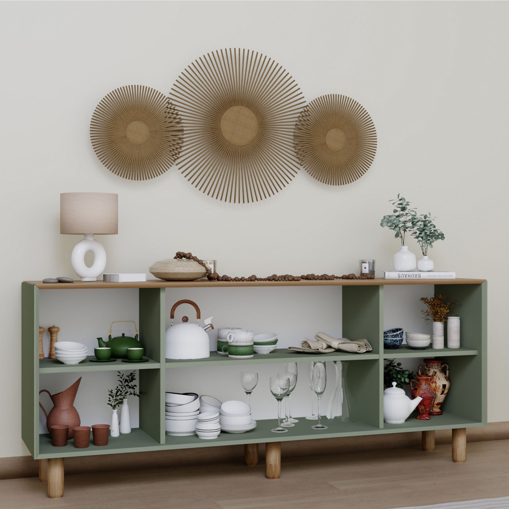 Aparador – 180 cm x 75 cm x 40 cm – Verde – Aglomerado revestido de melamina