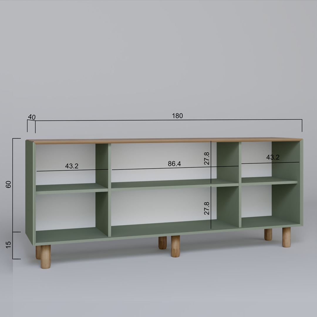Aparador – 180 cm x 75 cm x 40 cm – Verde – Aglomerado revestido de melamina
