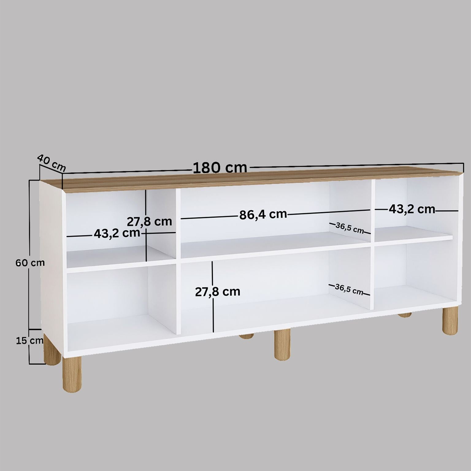 Aparador – 180cm x 80cm x 37,3cm – Nogueira clara – Melamina