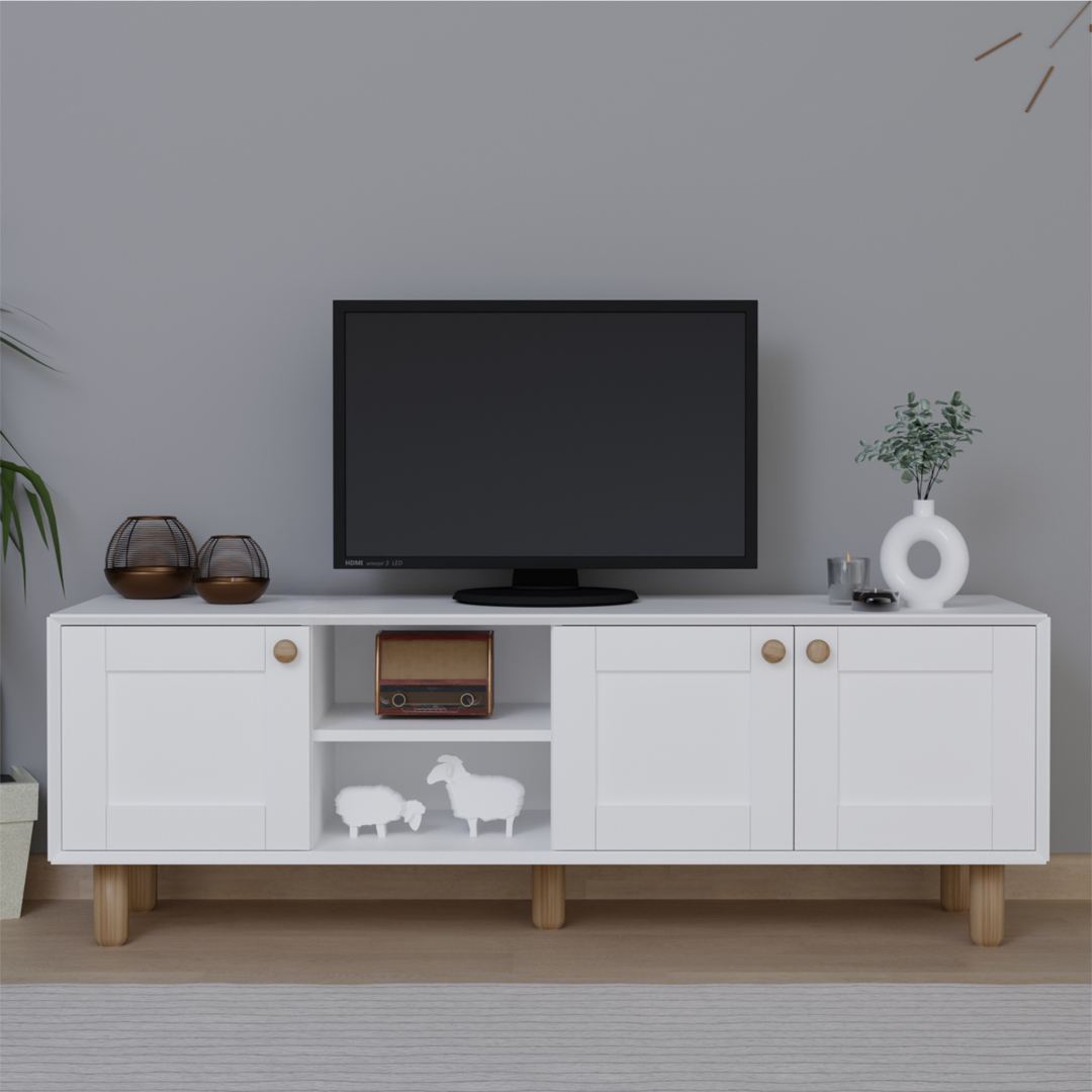 Móvel de TV – 160cm – Branco – Aglomerado revestido de melamina