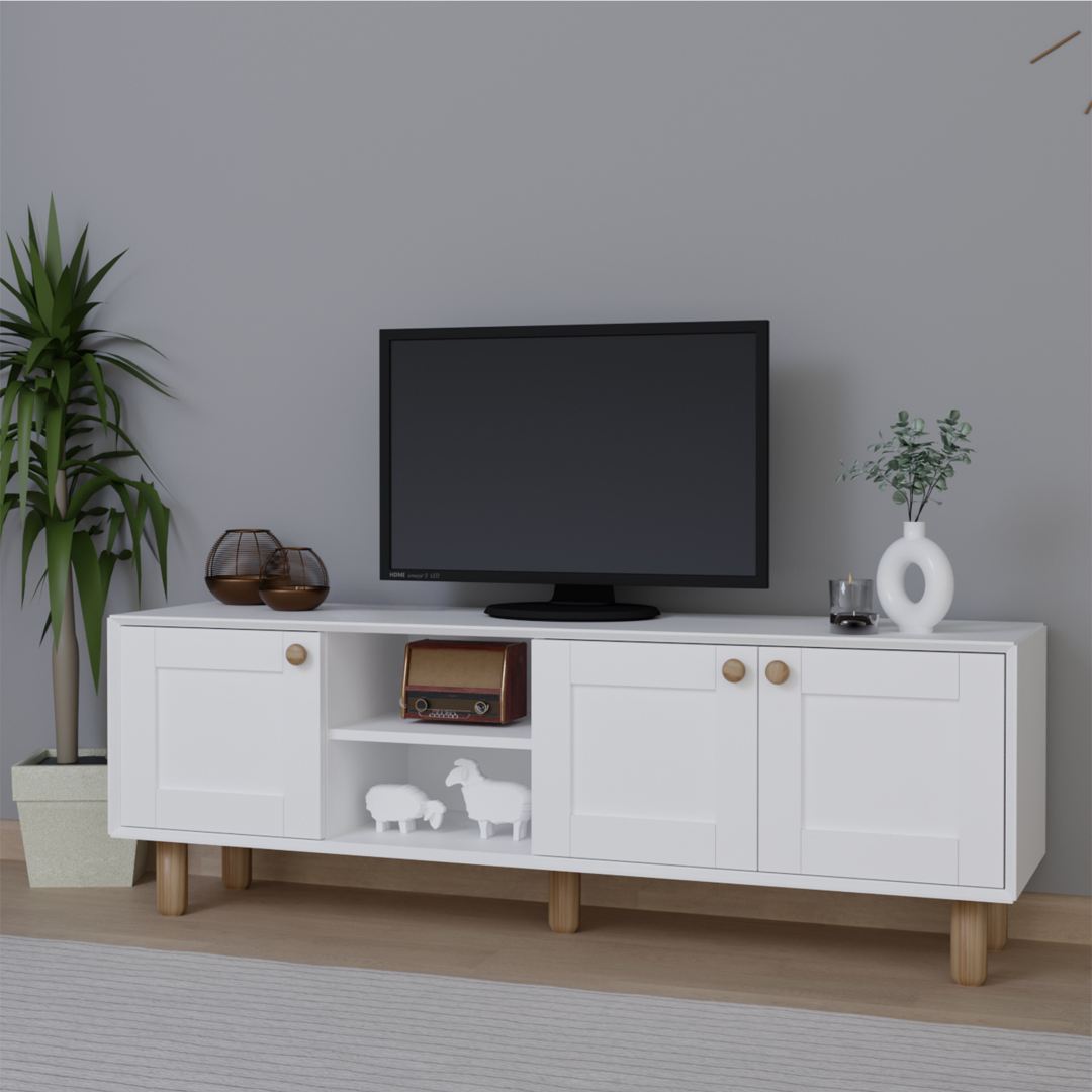 Móvel de TV – 160cm – Branco – Aglomerado revestido de melamina
