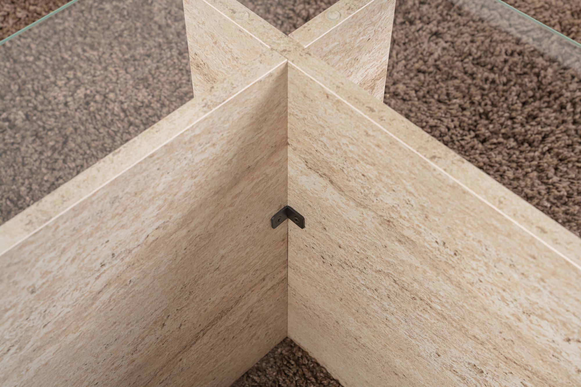 Mesa de Centro Elegante, 105 cm, Cor Travertino | 100% Vidro Temperado e Aglomerado Revestido em Melamina, 18 mm de Espessura | Design Elegante em Mármore para Espaços Modernos