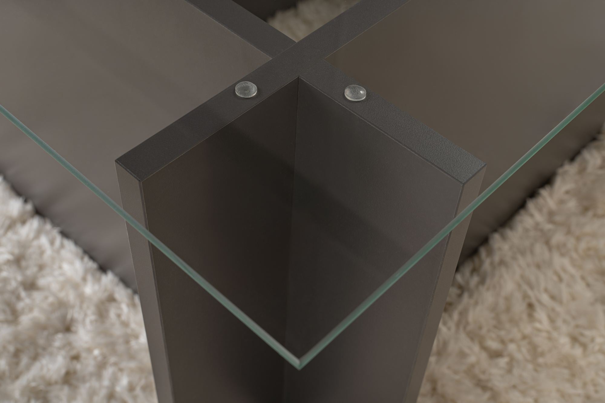 Mesa de Centro Elegante, Antracite, 105 x 40 x 65 cm | Tampo 100% Vidro Temperado, Estrutura 100% Aglomerado Revestido com Melamina, Design Durável e Moderno