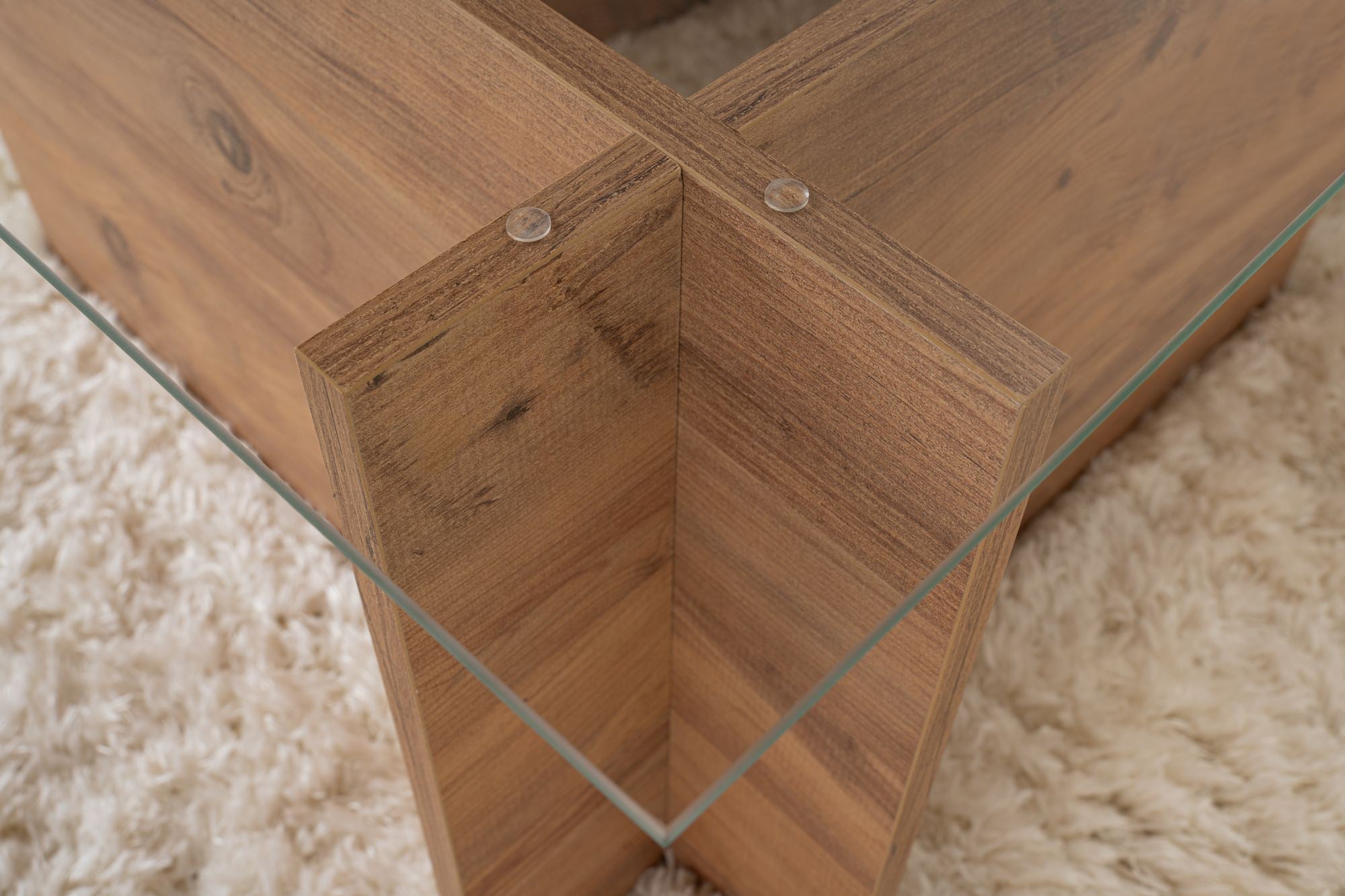 Mesa de Centro Elegante, Pinho Atlântico, 105 x 65 x 40 cm | Tampo 100% Vidro Temperado, 100% Aglomerado Revestido em Melamina, 18 mm de Espessura | Design Moderno para Sala de Estar