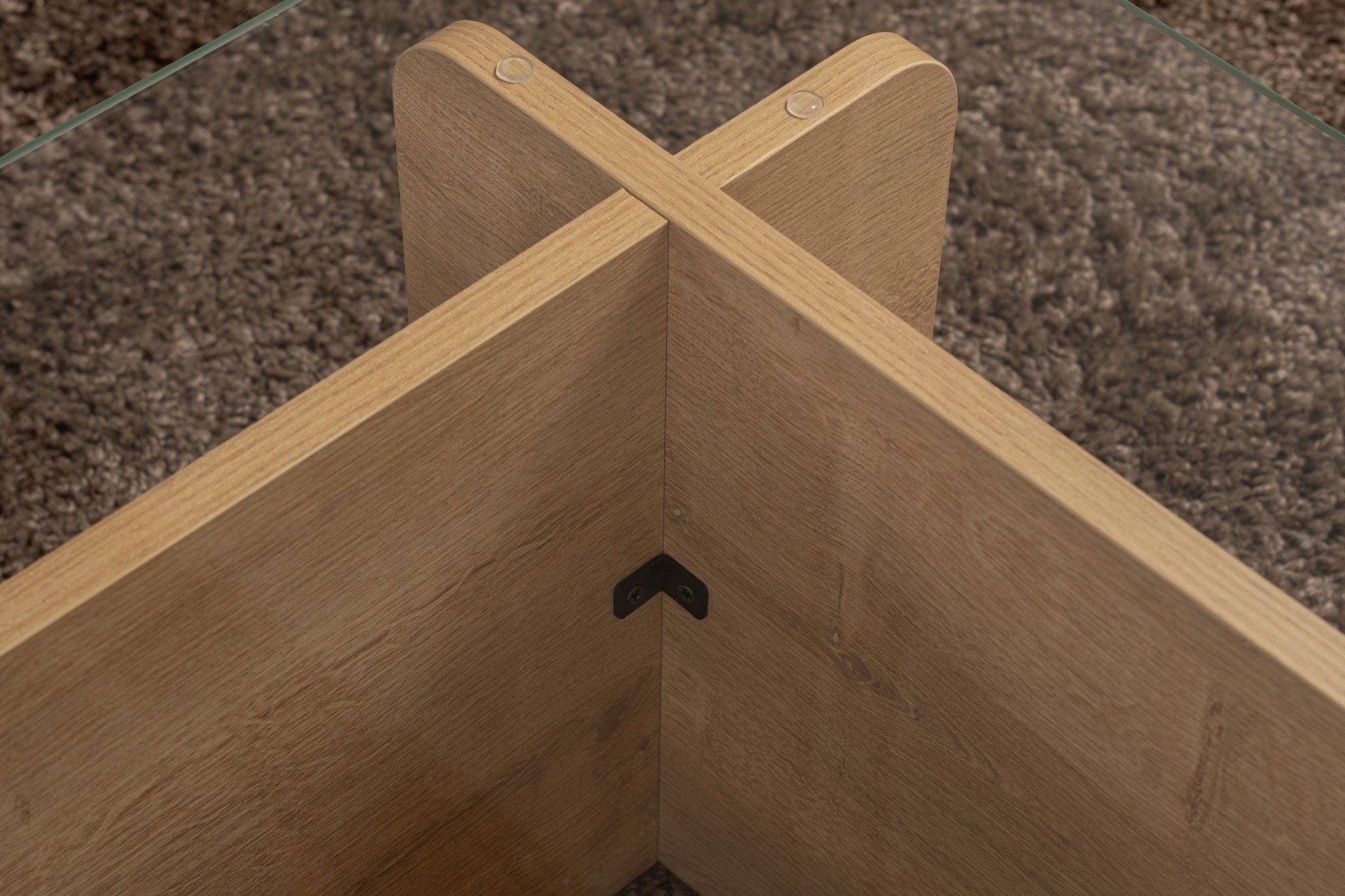 Mesa de Centro Elegante, Acabamento em Carvalho, 105 x 30 x 65 cm | Tampo 100% em Vidro Temperado, Estrutura com Revestimento em Melamina de 18 mm de Espessura | Perfeita para Espaços Modernos