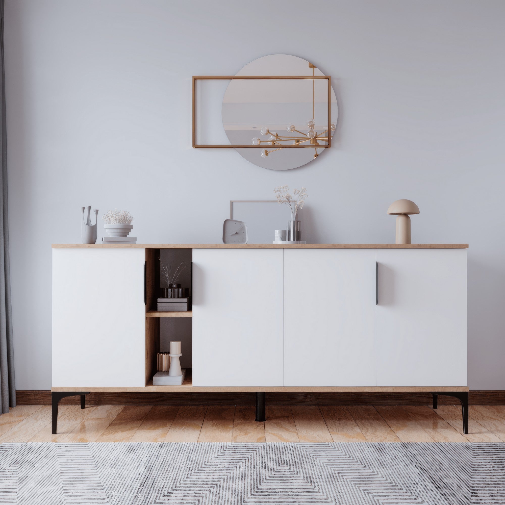 Aparador – 180 x 79 x 40 cm – Carvalho e Branco – Aglomerado