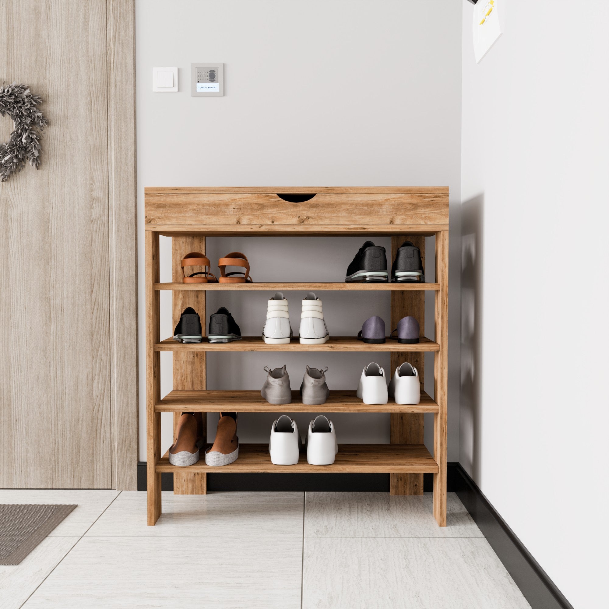 Sapateira – 80 cm x 90 cm x 30 cm – Pinho Atlântico – Aglomerado revestido a melamina
