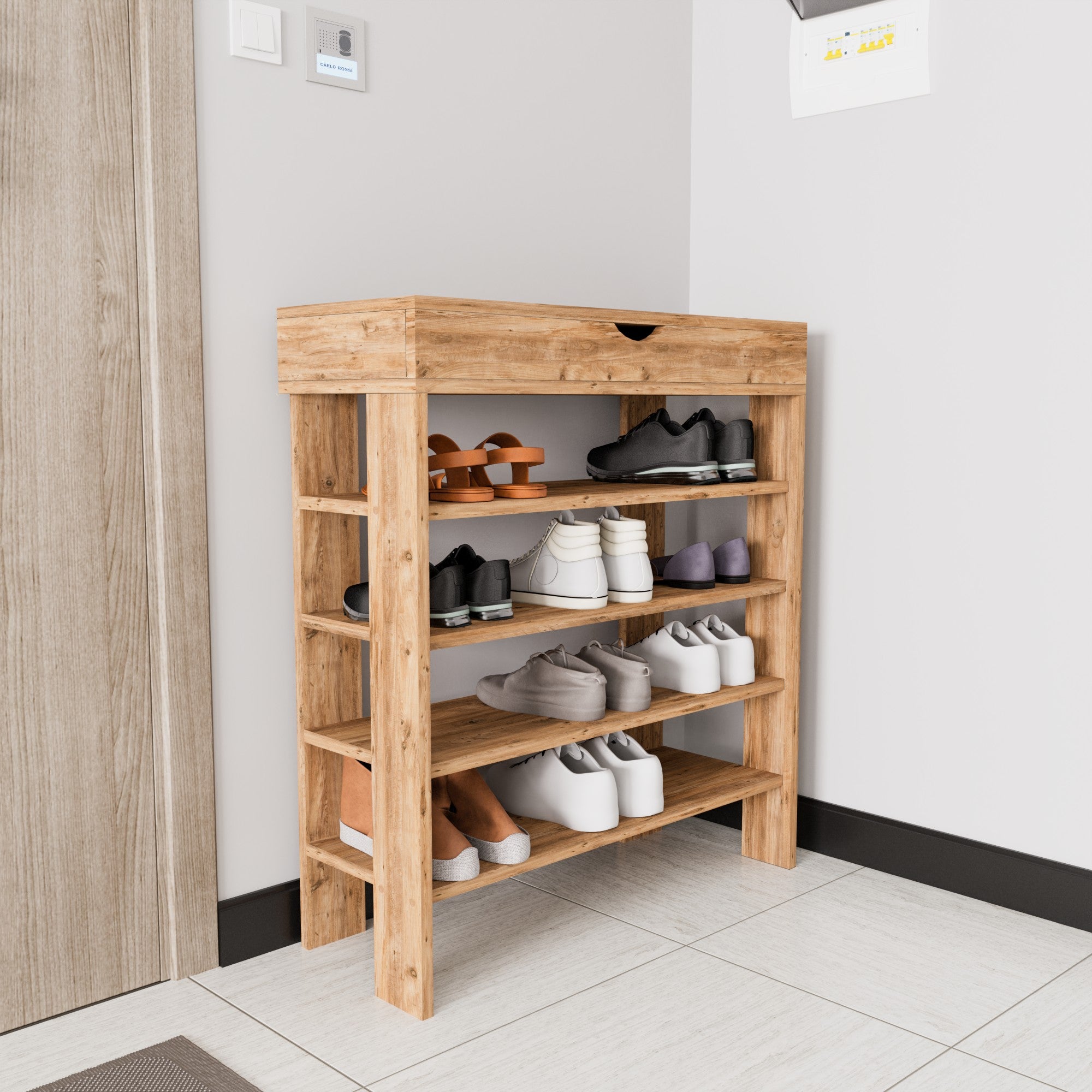 Sapateira – 80 cm x 90 cm x 30 cm – Pinho Atlântico – Aglomerado revestido a melamina