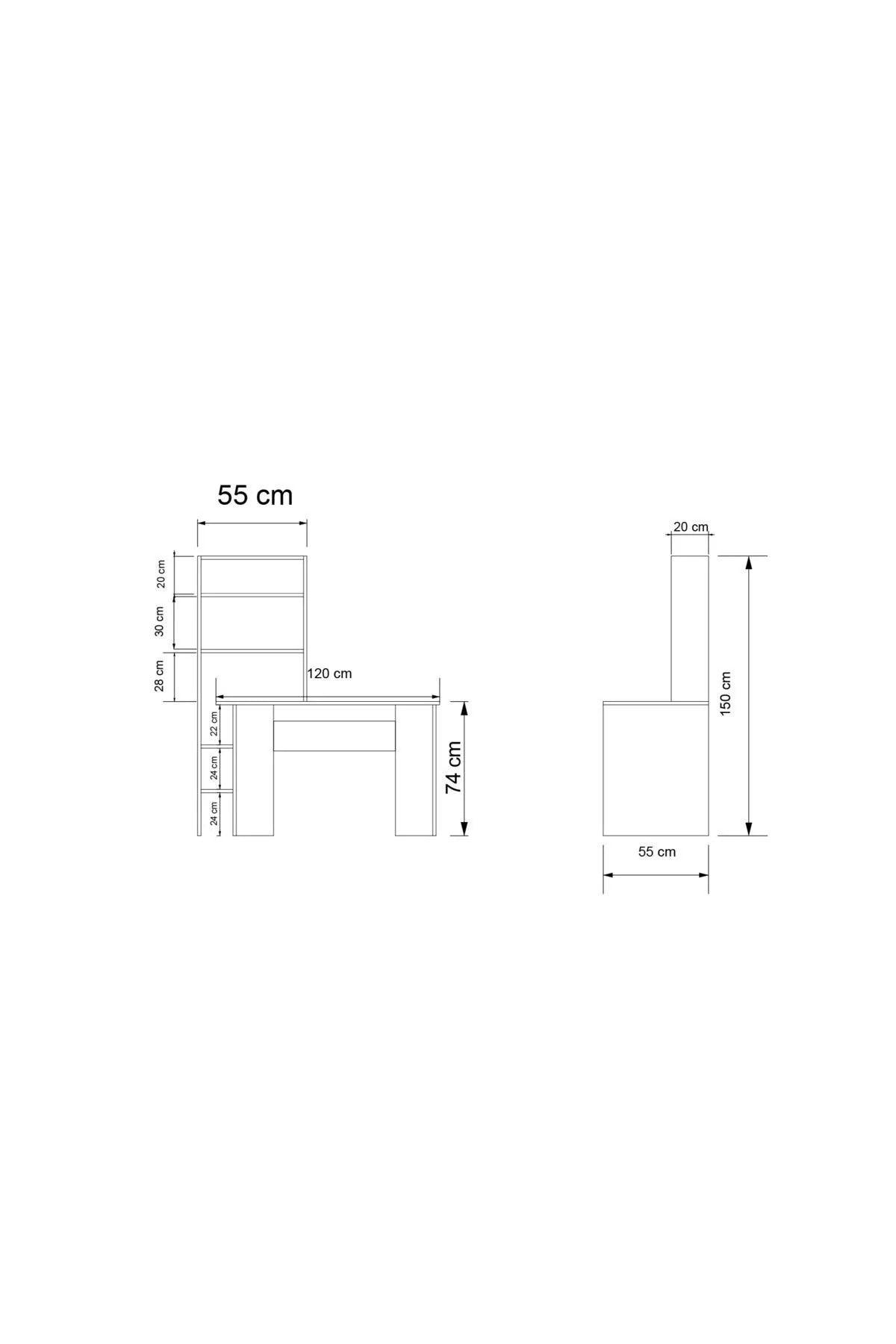 Secretária de Estudo com Estante – 120x55x150cm – Carvalho e Antracite – Aglomerado