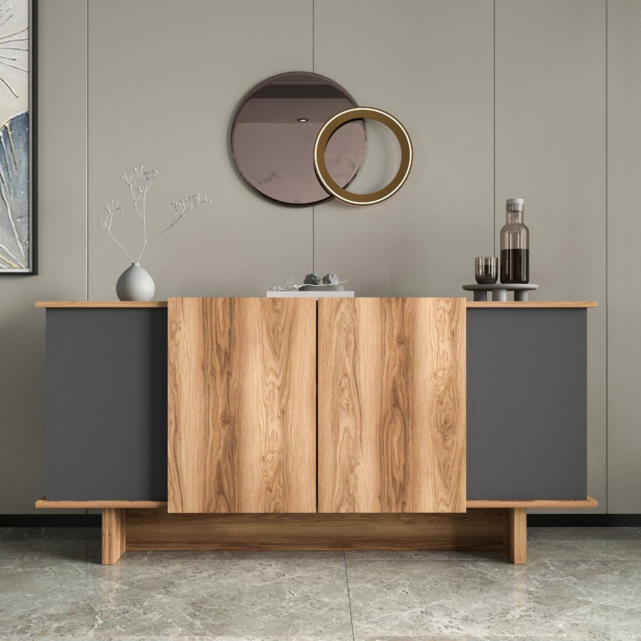 Aparador – 180x81x40 cm – Antracite/Nogueira – Aglomerado