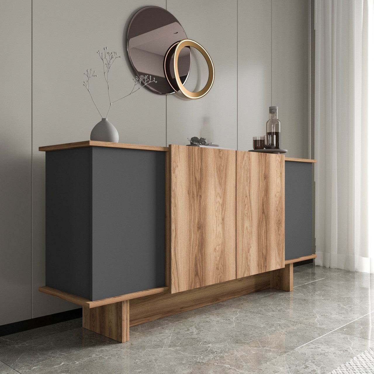 Aparador – 180x81x40 cm – Antracite/Nogueira – Aglomerado