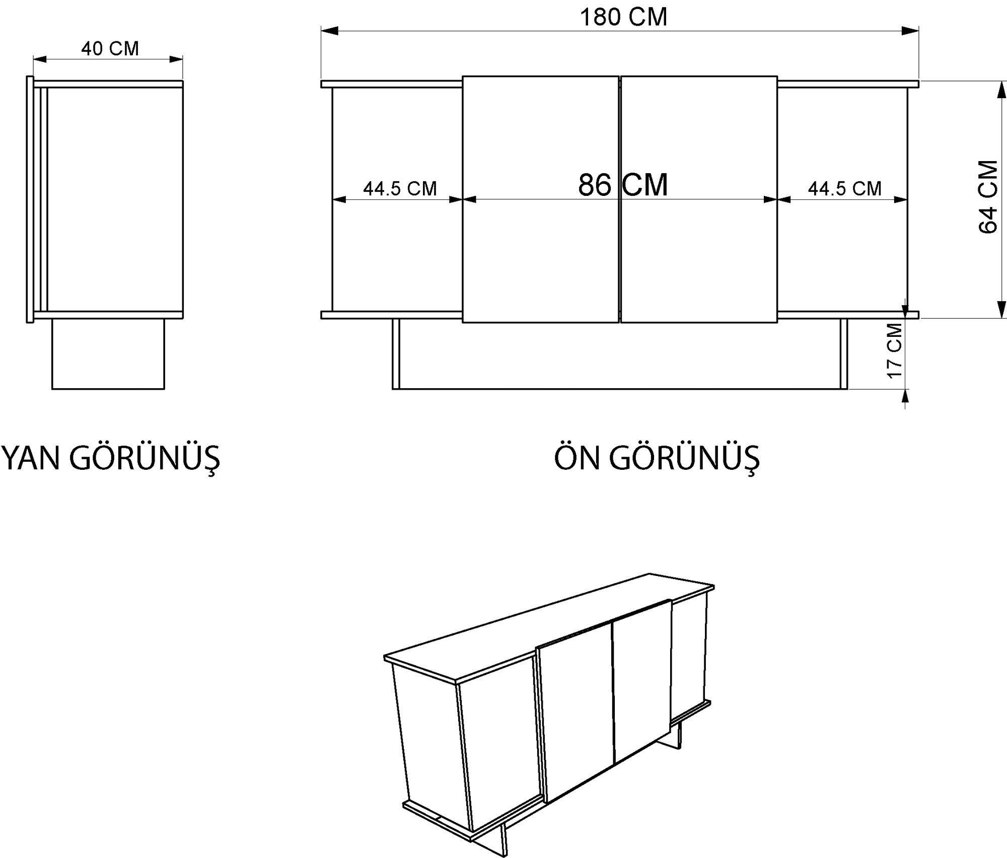 Aparador – 180x81x40 cm – Antracite/Nogueira – Aglomerado