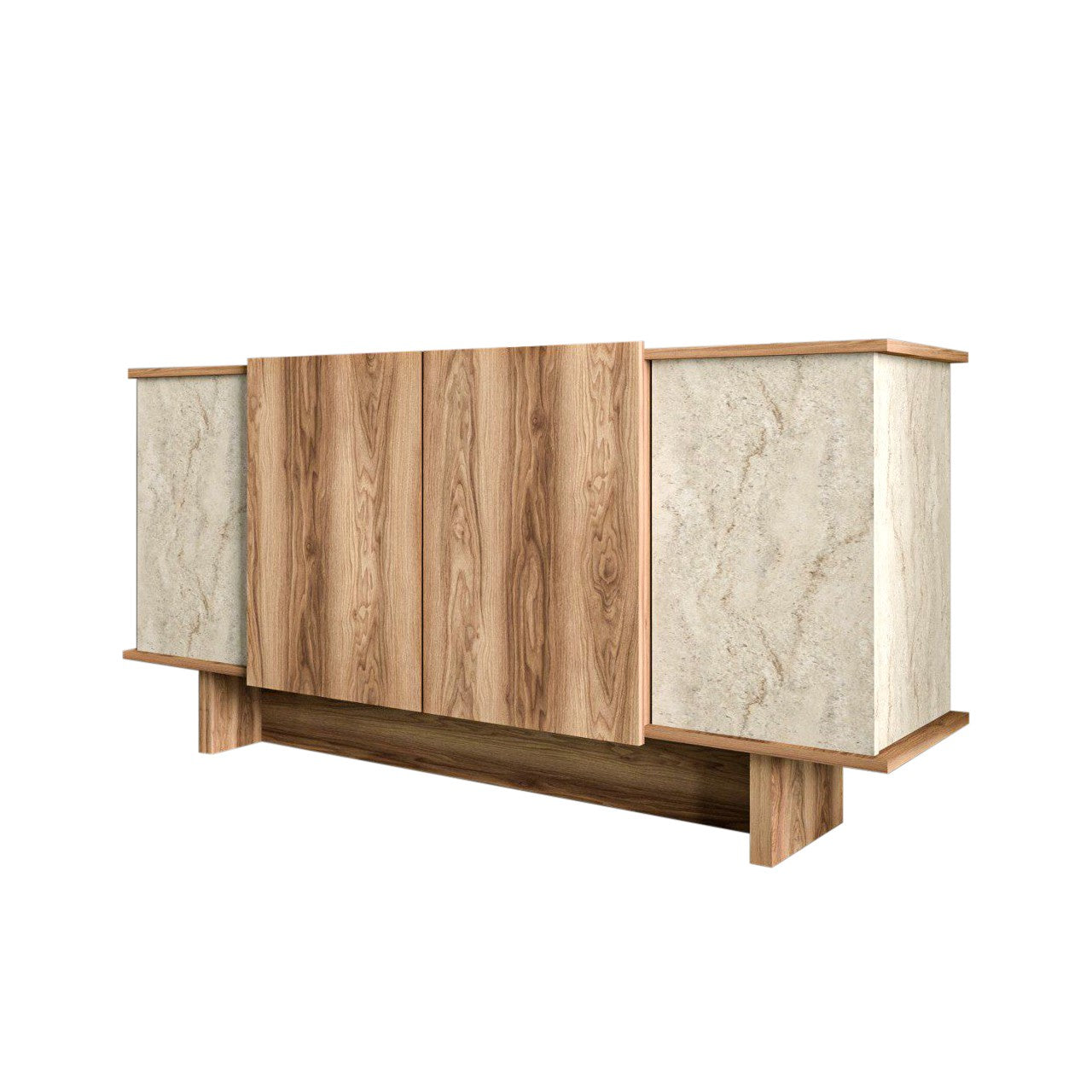 Aparador – 180 cm x 81 cm x 40 cm – Travertino e nogueira – Aglomerado