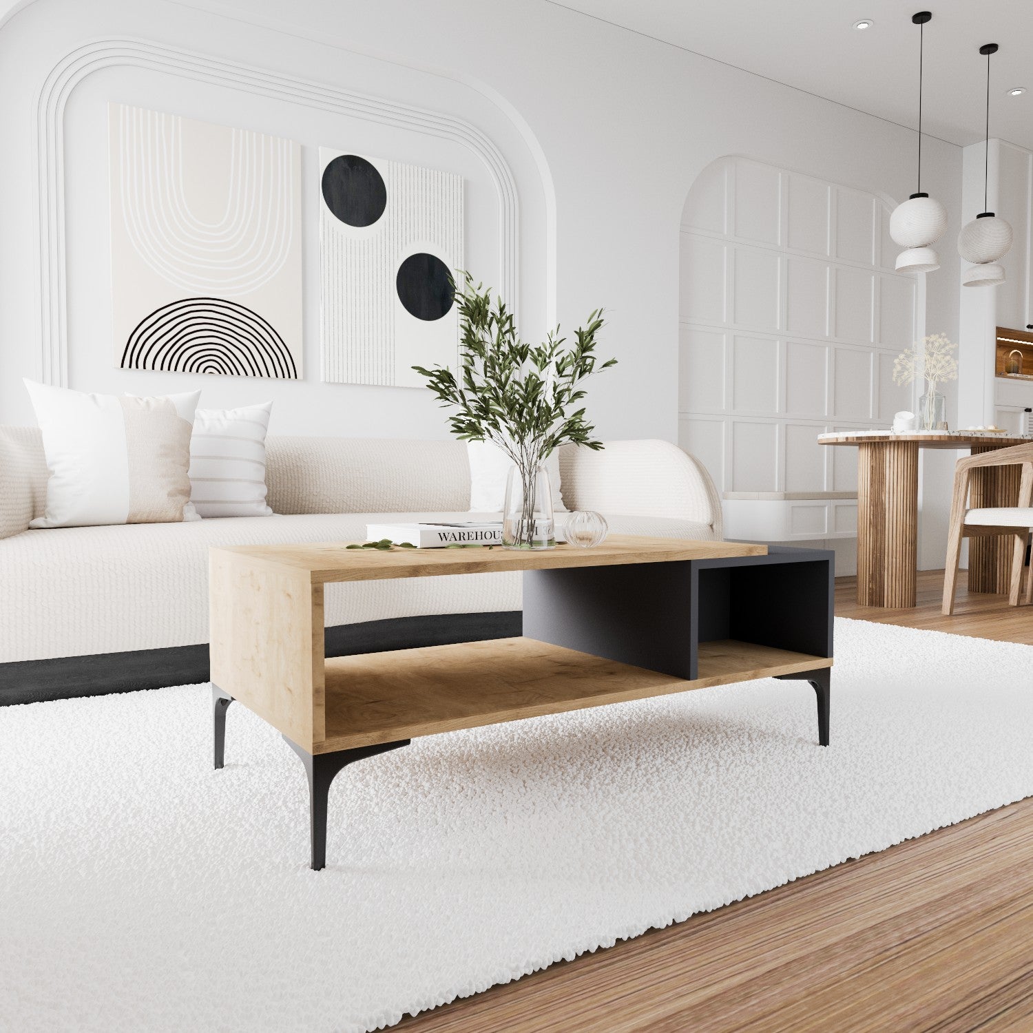 Mesa de Centro – 90 cm x 39 cm x 50 cm – Antracite e Carvalho – Aglomerado