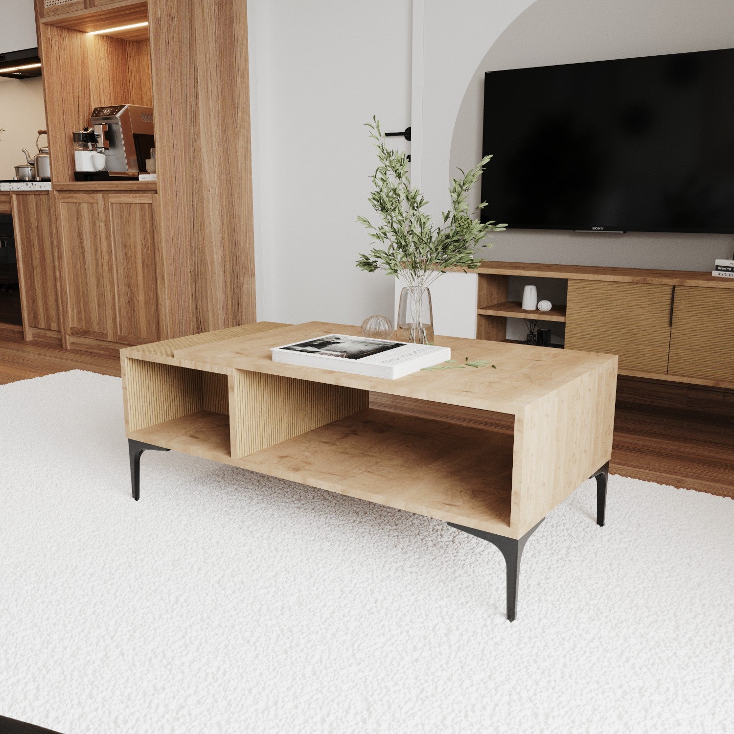 Mesa de Centro – 90 cm x 39 cm x 50 cm – Carvalho – Aglomerado revestido a melamina