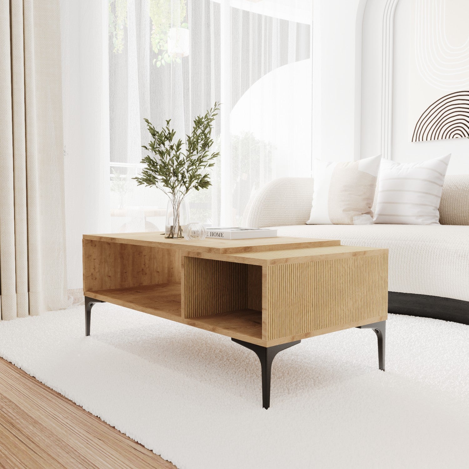 Mesa de Centro – 90 cm x 39 cm x 50 cm – Carvalho – Aglomerado revestido a melamina