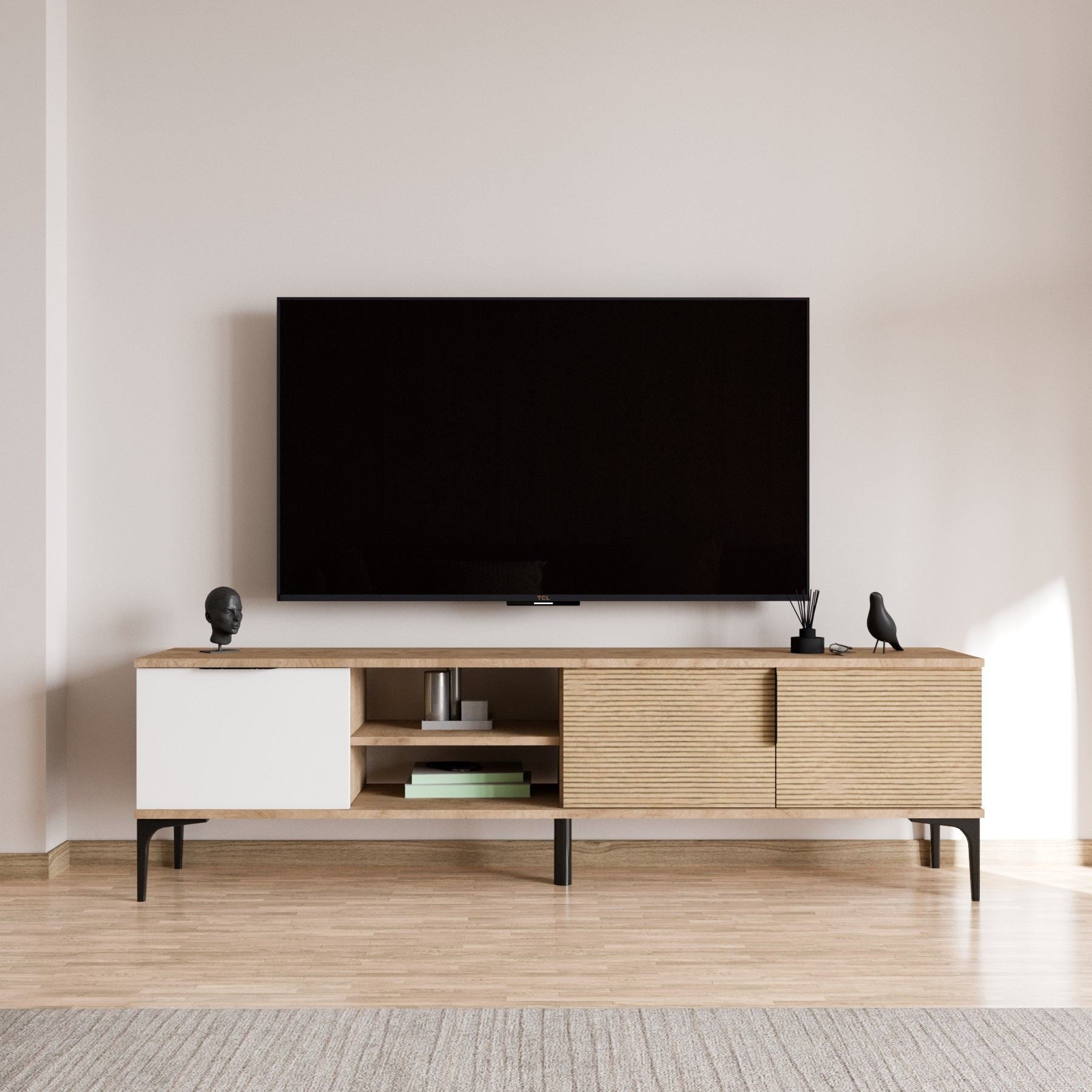Móvel de TV – 180 x 49 x 33 cm – Branco e Carvalho – Aglomerado