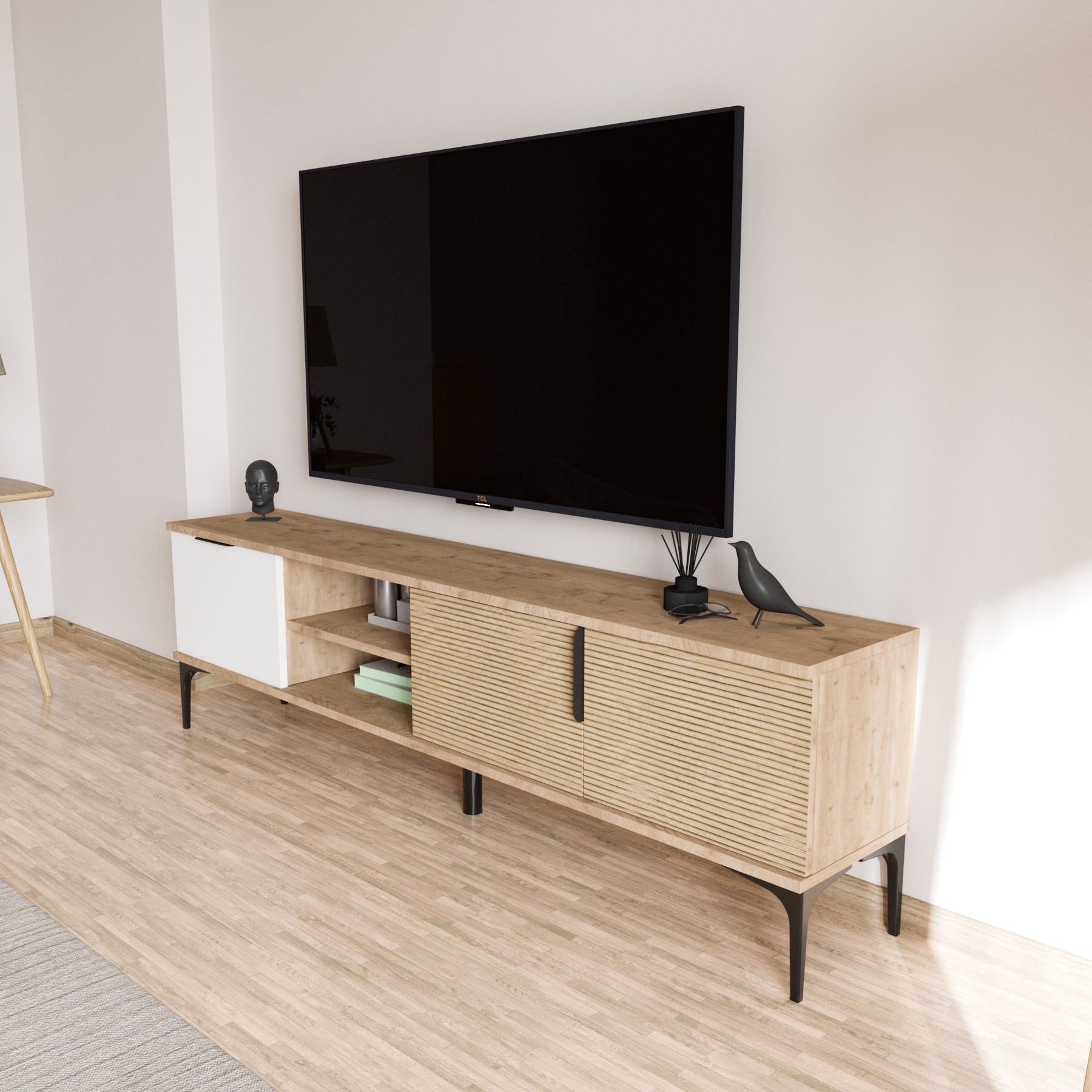 Móvel de TV – 180 x 49 x 33 cm – Branco e Carvalho – Aglomerado