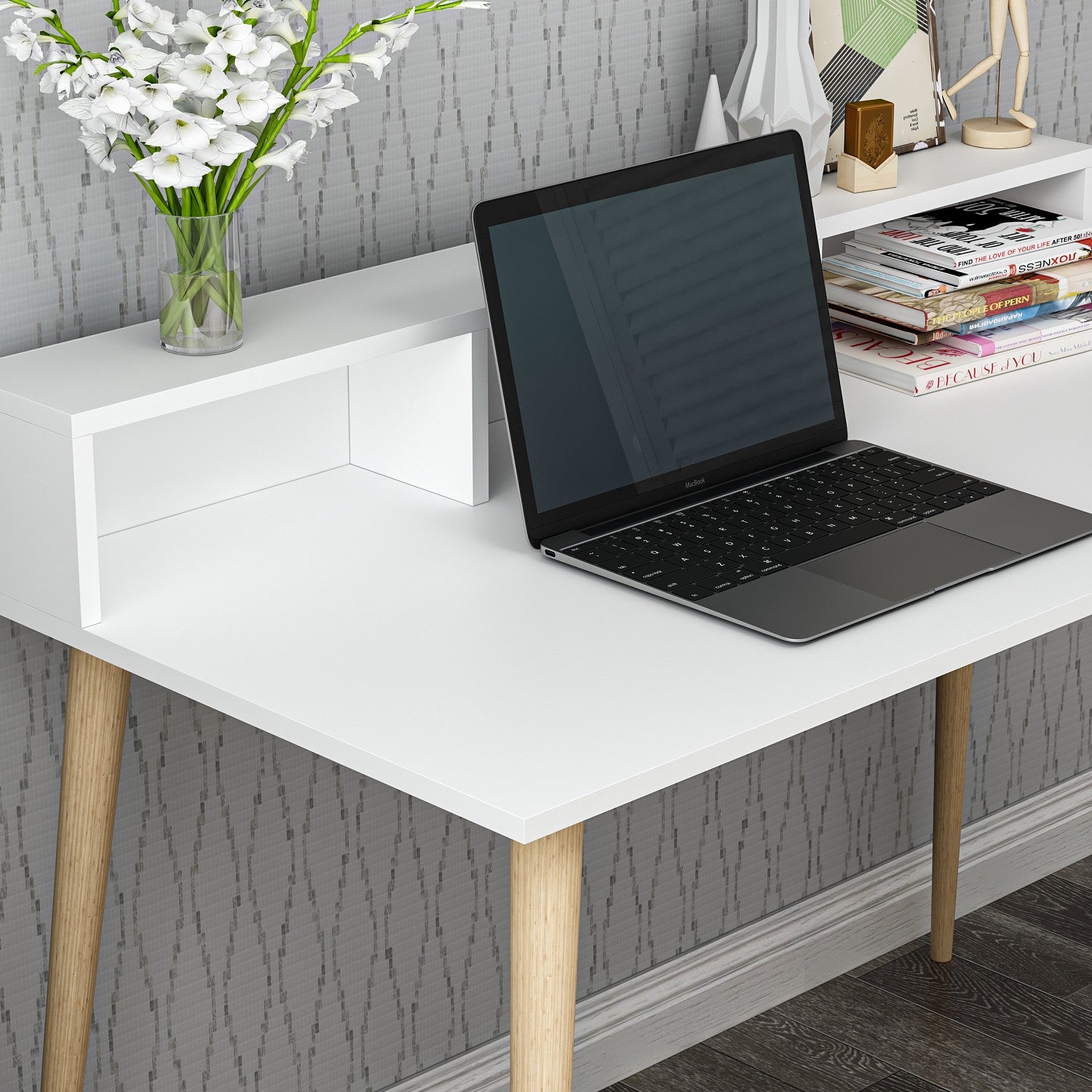 Secretária de Estudo – 120 cm x 60 cm x 75 cm – Branco – Painel de Partículas Revestido a Melamina