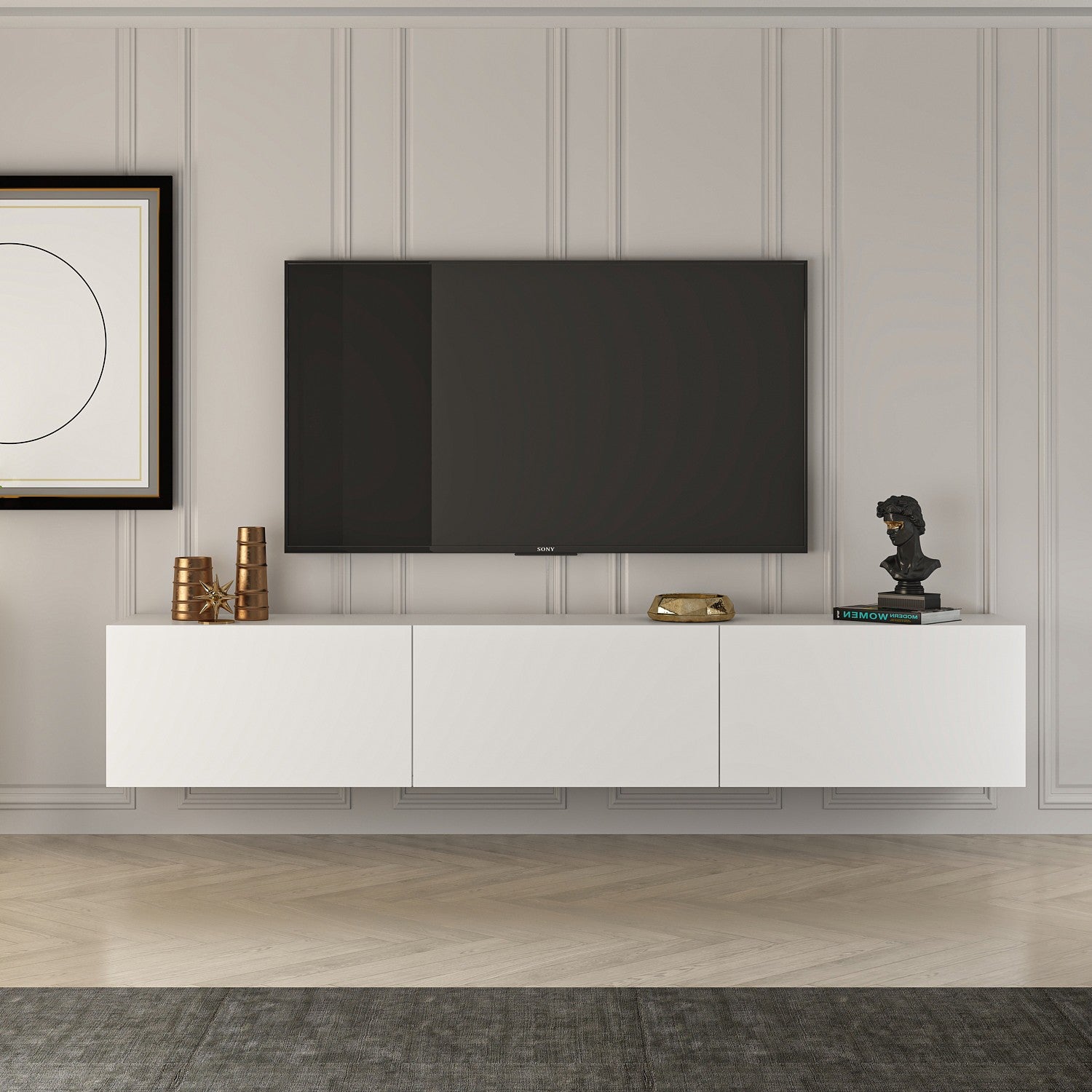 Móvel de TV – 150 cm x 30 cm x 32 cm – Branco – Aglomerado revestido a melamina