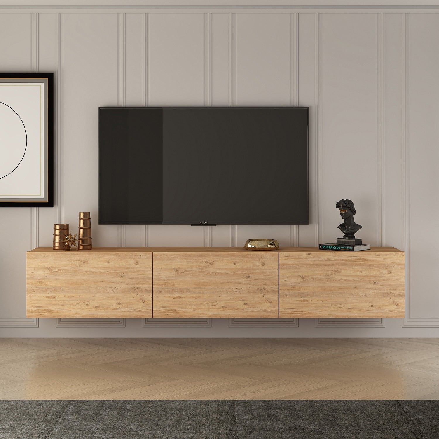 Móvel de TV – 150 x 30 x 32 cm – Pinho Atlântico – Aglomerado revestido a melamina