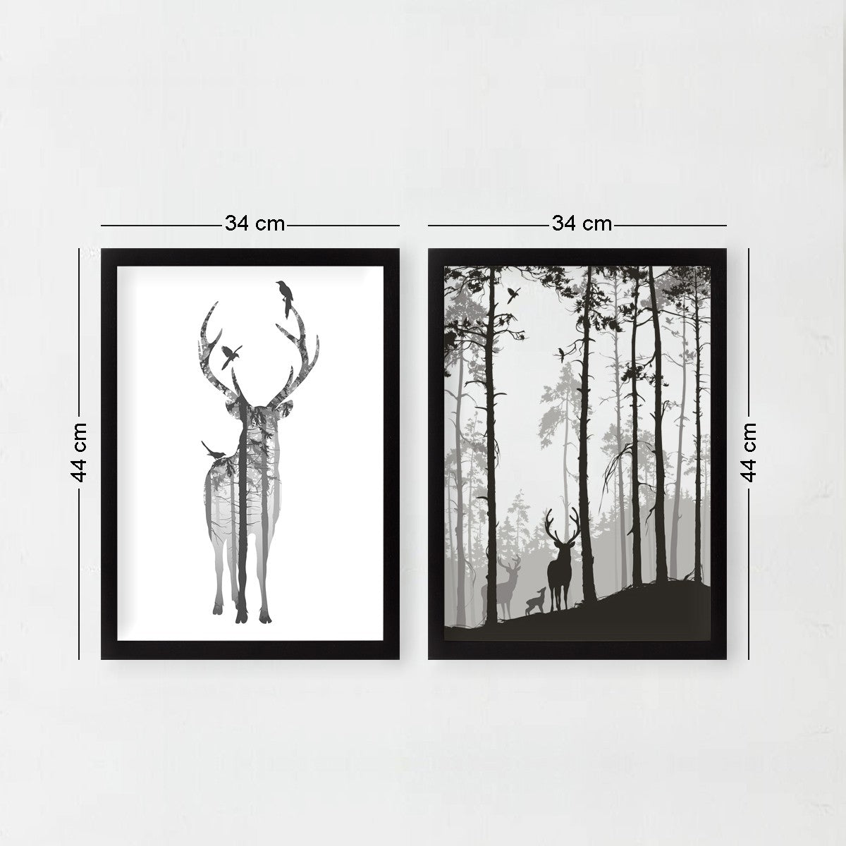 Pinturas Decorativas Elegantes em Moldura (2 Peças), 34 x 44 cm, Brancas e Pretas | 100% MDF, 2 cm de Espessura | Arte de Parede Elegante para Decoração Moderna de Casa