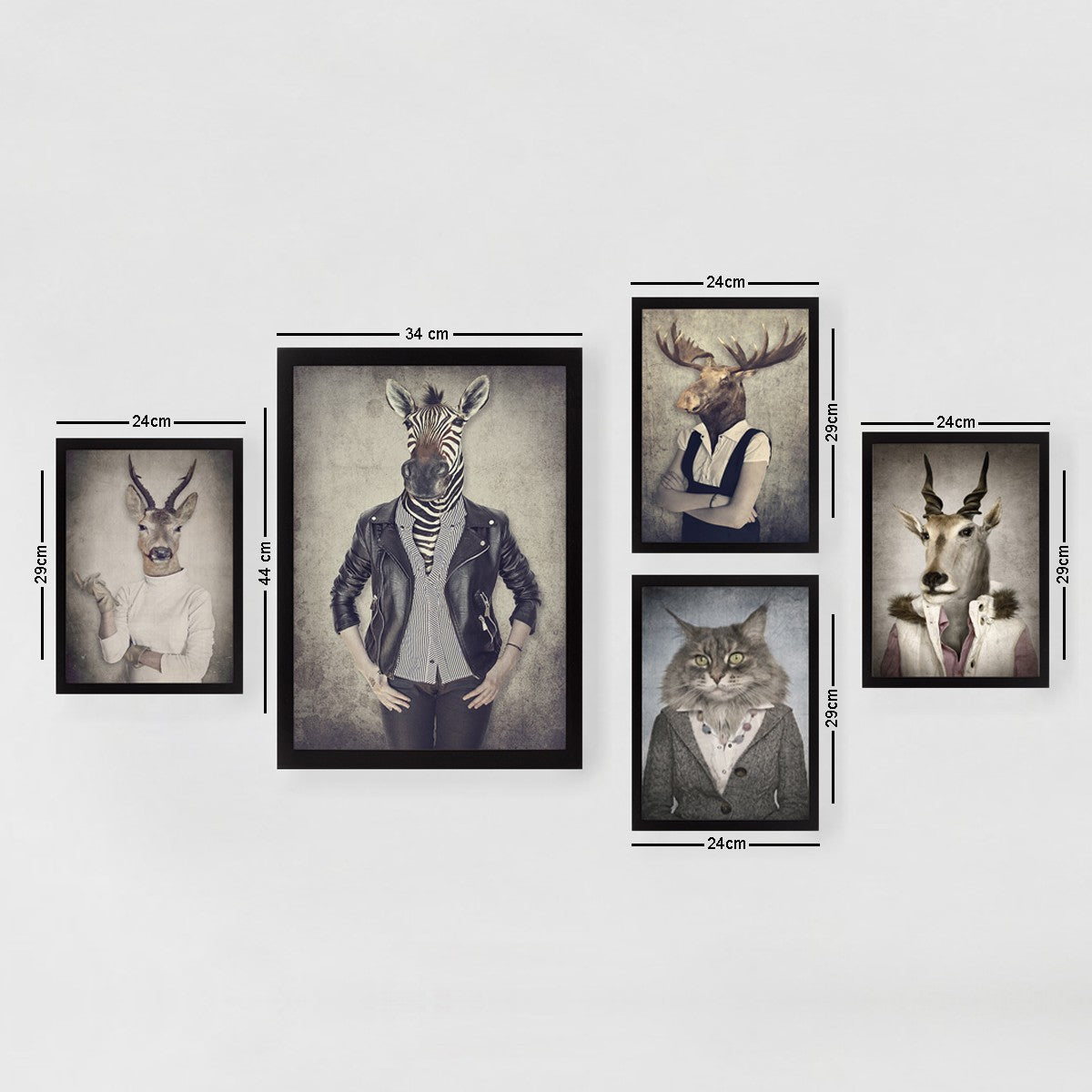Pinturas elegantes emolduradas em MDF (5 peças), 100% MDF, 2 cm de espessura | 24 x 29 cm (4) e 34 x 44 cm (1) | Perfeitas para decoração e amantes da arte