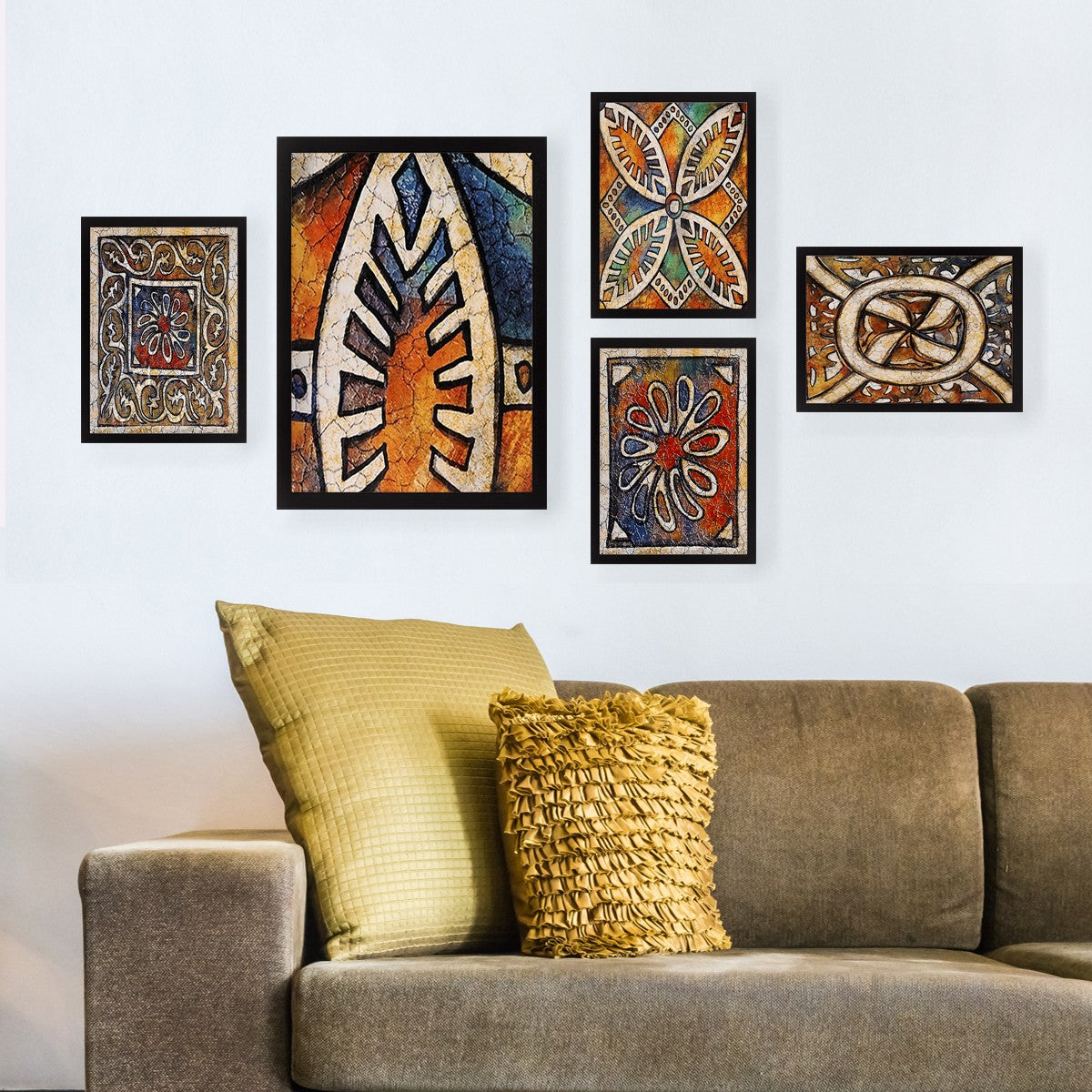 Pinturas elegantes emolduradas em MDF (5 peças), 100% MDF, 2 cm de espessura | 24 x 29 cm (4) e 34 x 44 cm (1) | Perfeitas para decoração e amantes da arte