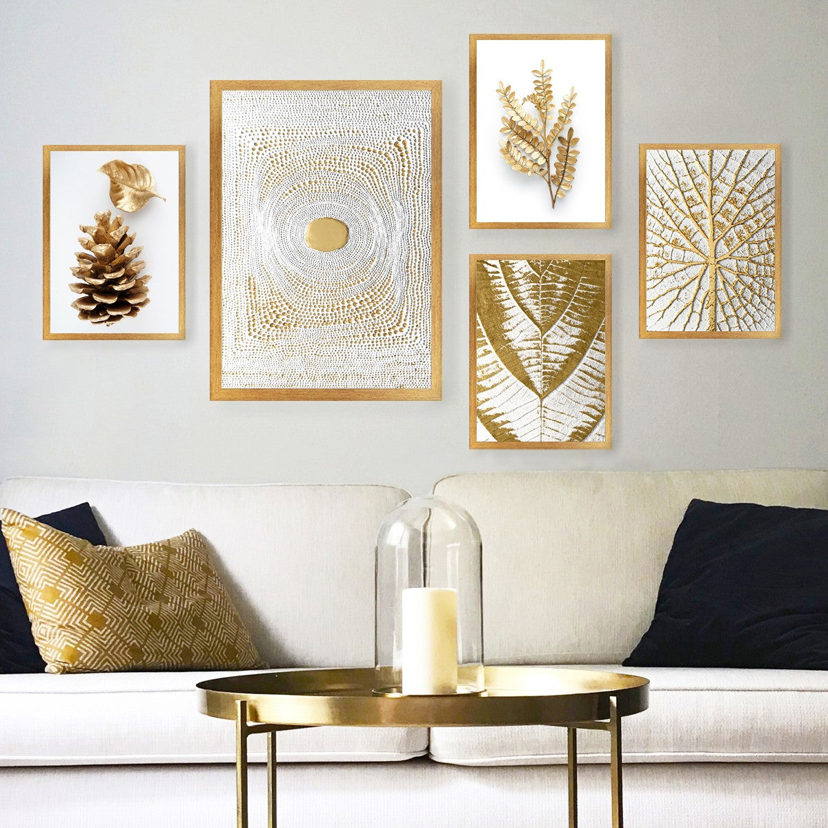 Pinturas elegantes emolduradas em MDF (5 peças), 100% MDF, 2 cm de espessura | 24 x 29 cm (4) e 34 x 44 cm (1) | Perfeitas para decoração e amantes da arte