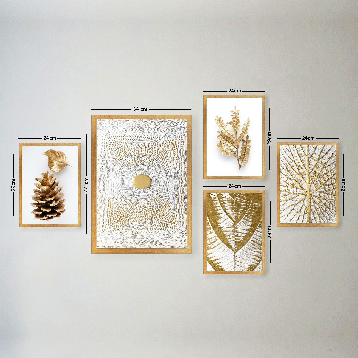 Pinturas elegantes emolduradas em MDF (5 peças), 100% MDF, 2 cm de espessura | 24 x 29 cm (4) e 34 x 44 cm (1) | Perfeitas para decoração e amantes da arte