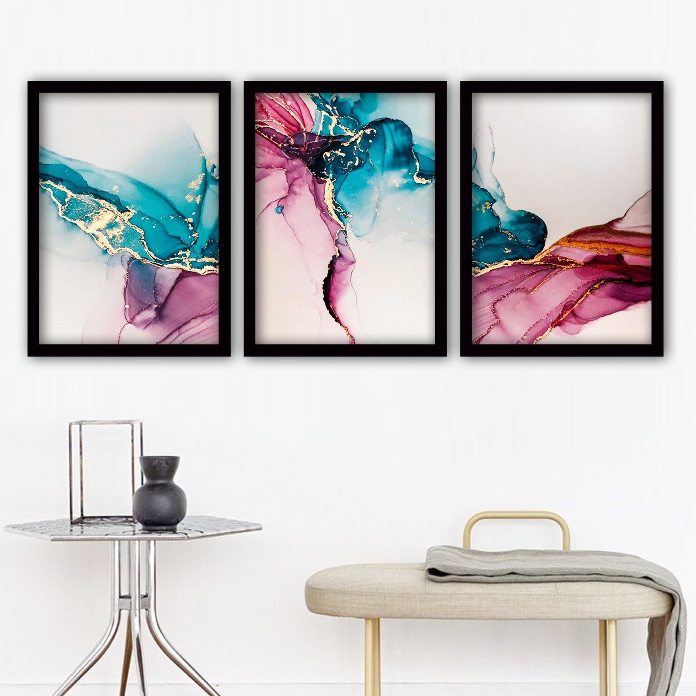 Pinturas Decorativas Elegantes em Moldura (3 Peças), 35 x 45 cm | 100% MDF, 2 cm de Espessura | Arte de Parede Elegante para Decoração de Casa e Escritório, Artista Anônimo