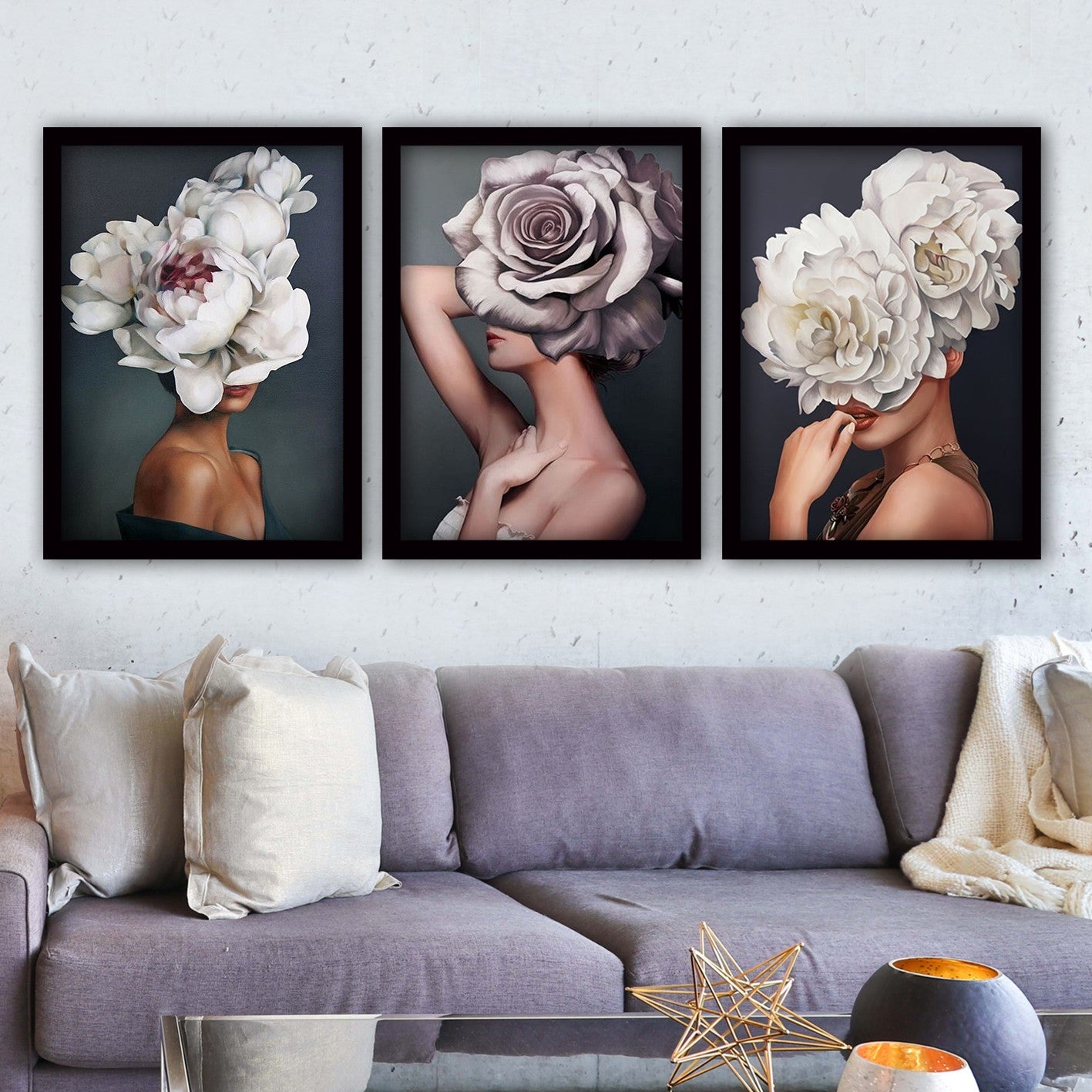 Pinturas Decorativas Elegantes em Moldura (3 Peças), 35 x 45 cm | 100% MDF, 2 cm de Espessura | Arte de Parede Elegante para Decoração de Casa e Escritório, Artista Anônimo