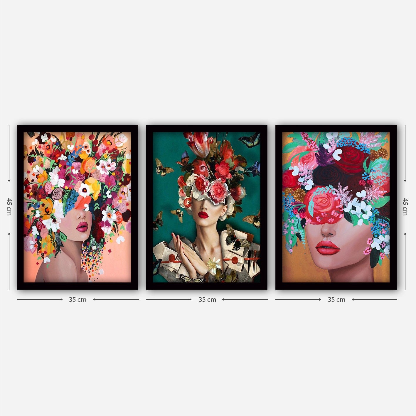Pinturas Decorativas Elegantes em Moldura (3 Peças), 35 x 45 cm | 100% MDF, 2 cm de Espessura | Arte de Parede Elegante para Decoração de Casa e Escritório, Artista Anônimo