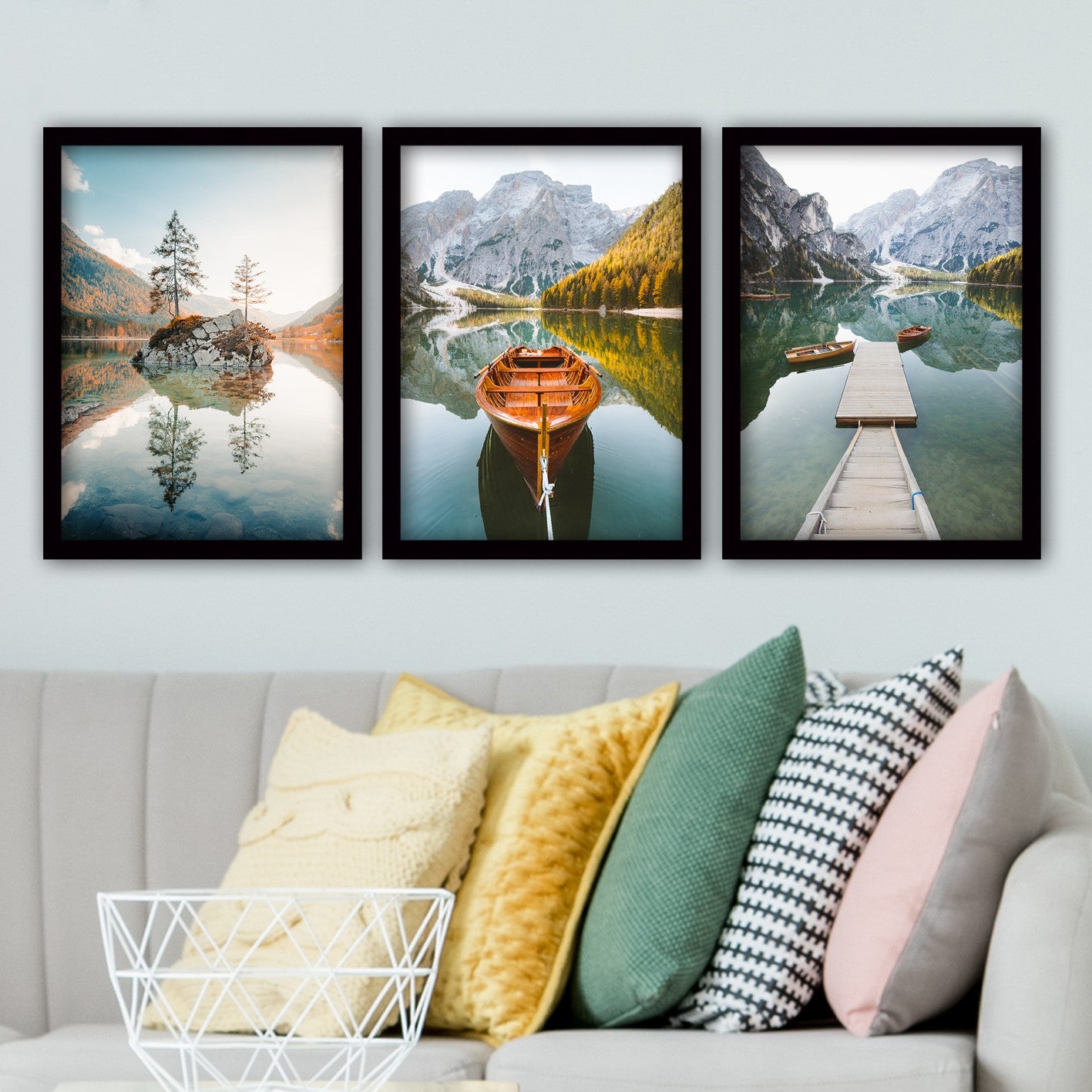 Conjunto elegante de pinturas decorativas emolduradas (3 peças), 35 x 45 cm | 100% MDF, 2 cm de espessura, moldura de plástico durável | Perfeito para decoração de casa e espaços modernos