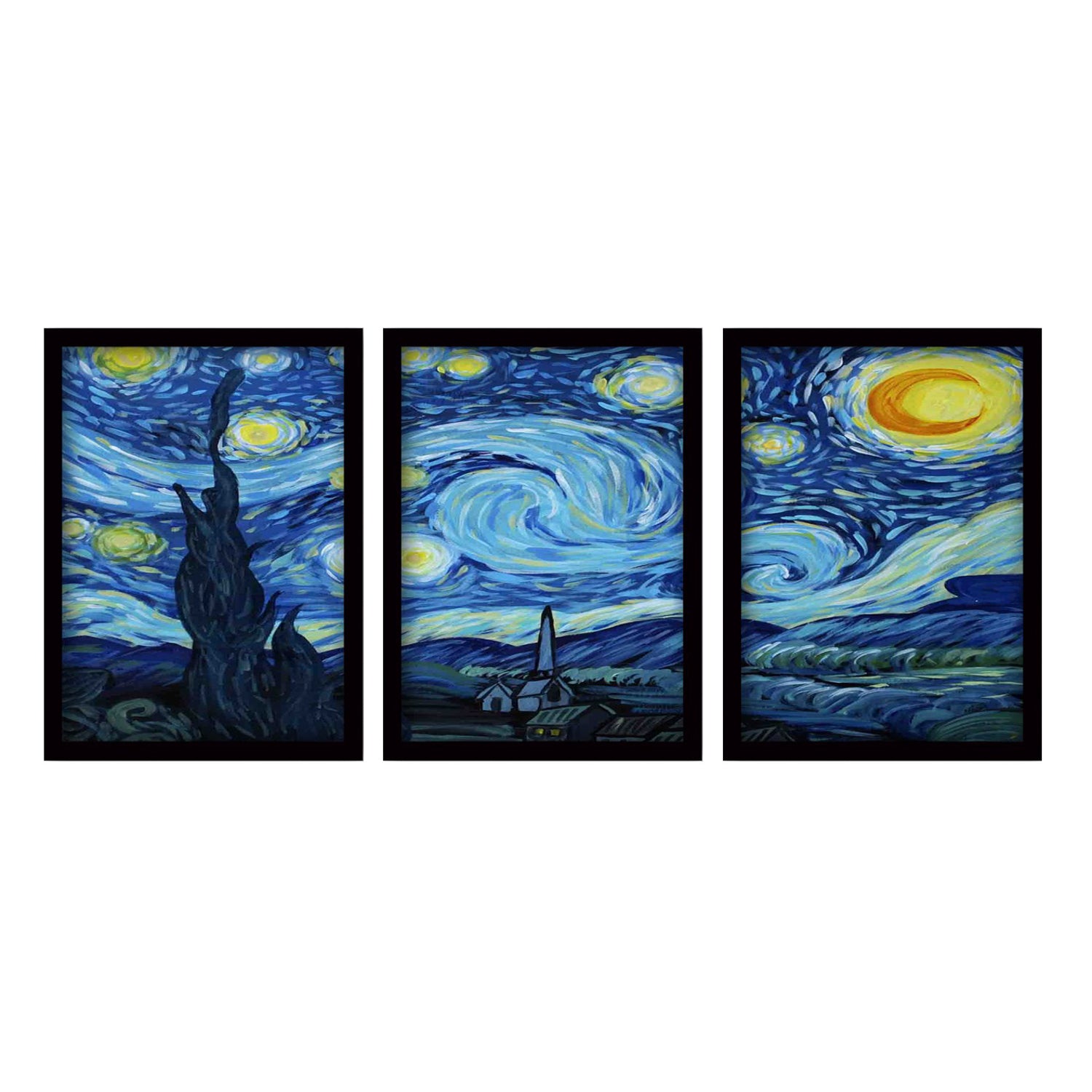 Pinturas Decorativas em Moldura de Vincent van Gogh (3 Peças), 35 x 45 cm | 100% MDF, 2 cm de Espessura, Moldura de Plástico | Perfeito para Amantes de Decoração e Arte
