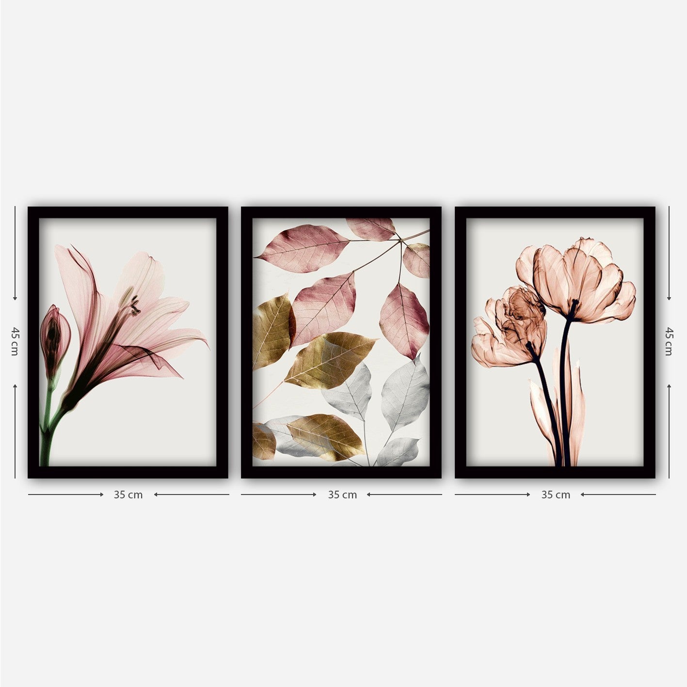 Pinturas Decorativas Elegantes em Moldura (3 Peças), 35 x 45 cm | 100% MDF, 2 cm de Espessura | Arte de Parede Elegante para Decoração de Casa e Escritório, Artista Anônimo