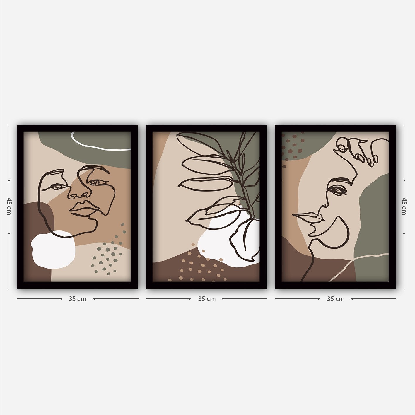 Conjunto elegante de pinturas decorativas emolduradas (3 peças), 35 x 45 cm | 100% MDF, 2 cm de espessura, moldura de plástico durável | Perfeito para decoração de casa e espaços modernos
