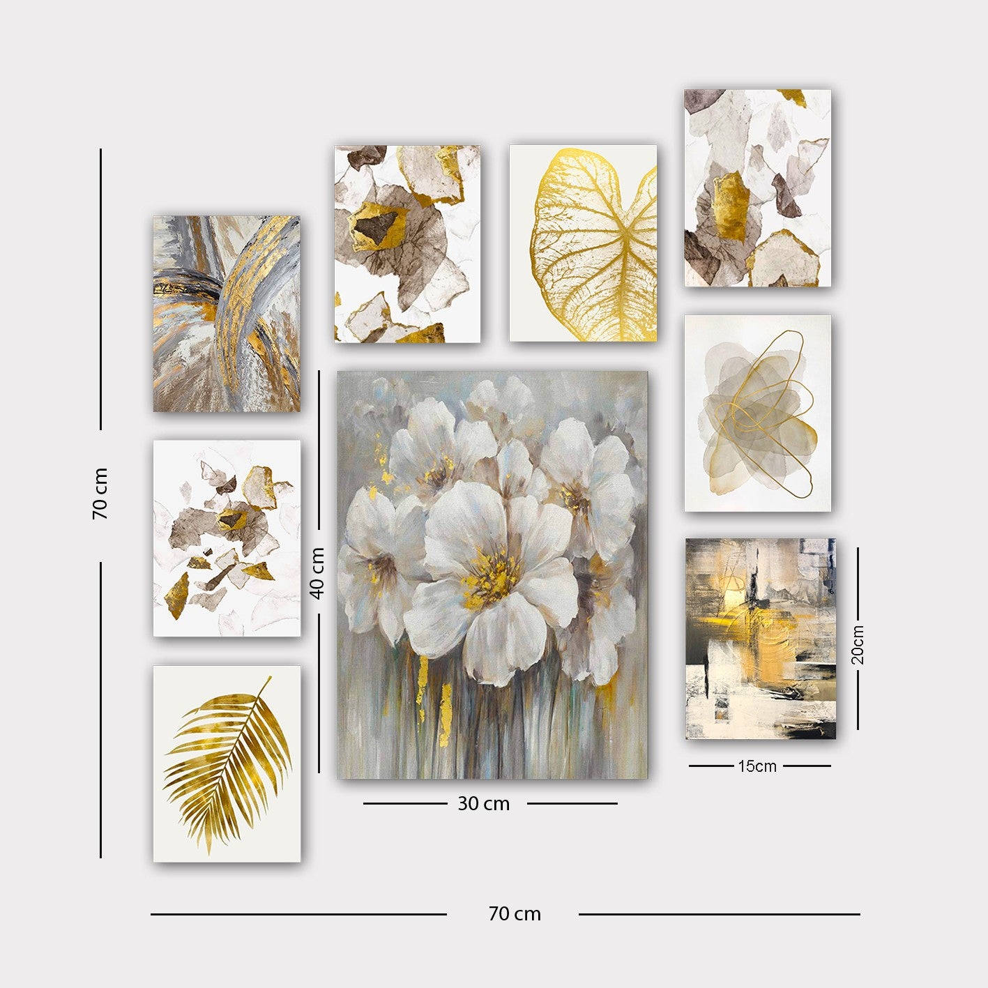 Pinturas Decorativas Elegantes em MDF (9 Peças), 100% MDF, 3 mm de Espessura | 20 x 15 cm (8 peças) e 30 x 40 cm (1 peça) | Perfeitas para Amantes de Decoração e Arte