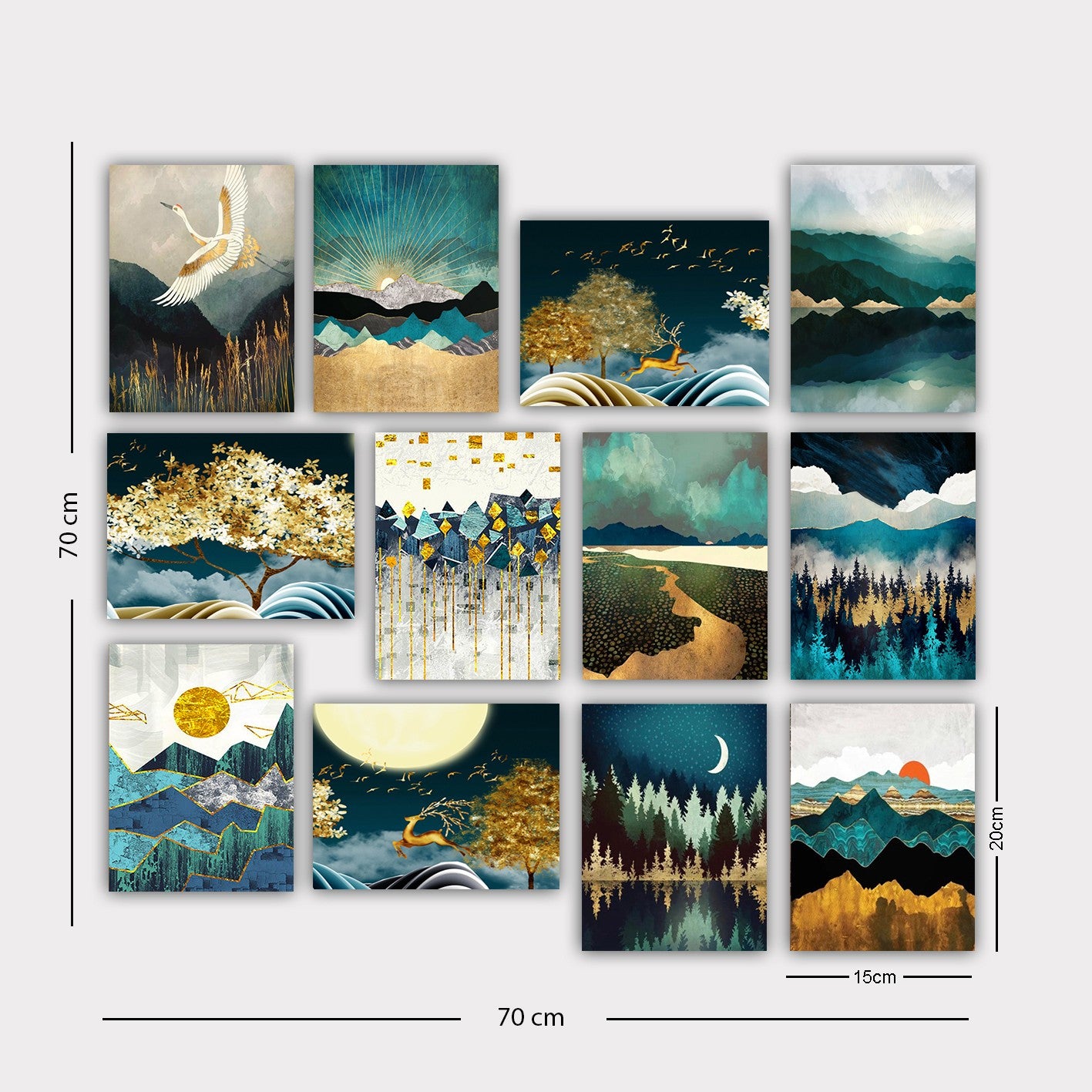 Conjunto de 12 pinturas decorativas em MDF, 20 x 15 cm | 100% MDF, 3 mm de espessura | Arte única para decoração de casa, toque de elegância para qualquer ambiente