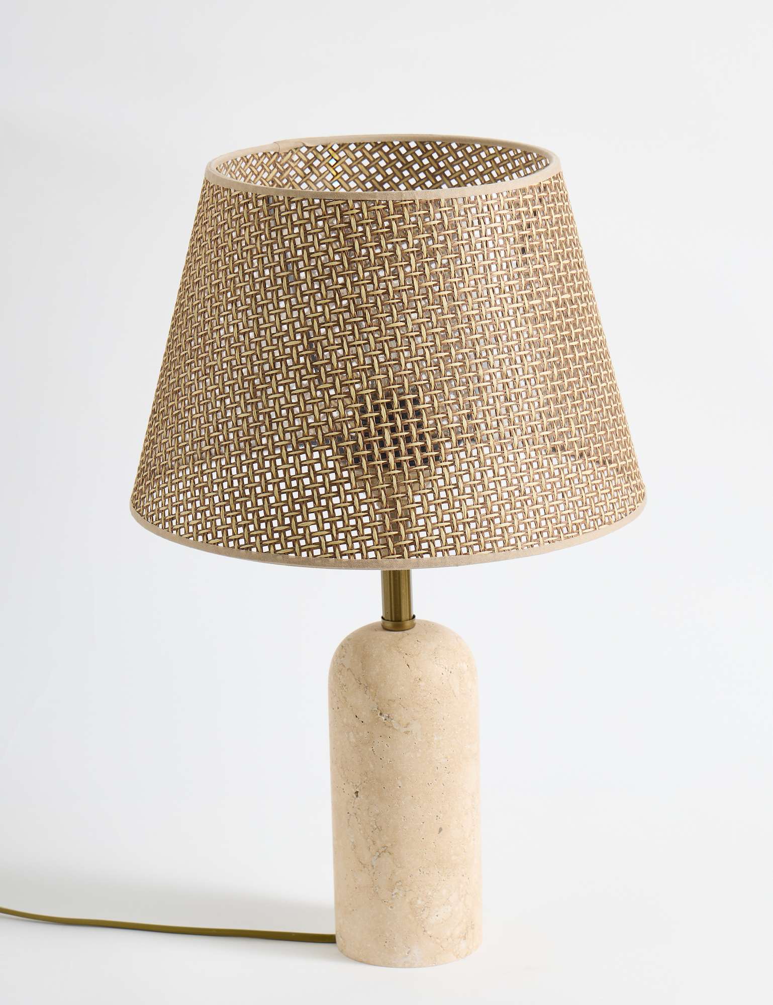 Candeeiro de Mesa – 48 cm – Marrom e Bege – Travertino e Vime