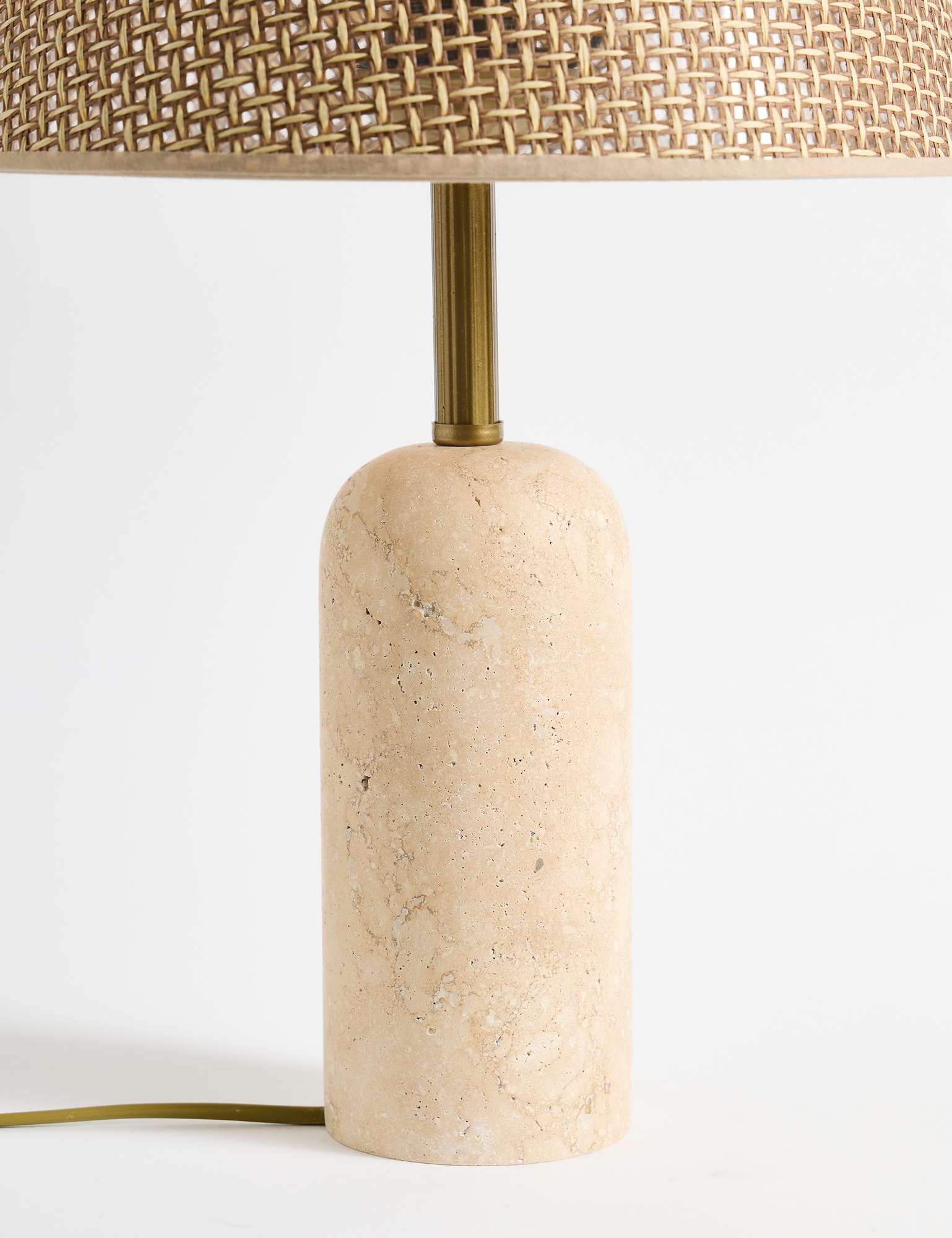 Candeeiro de Mesa – 48 cm – Marrom e Bege – Travertino e Vime