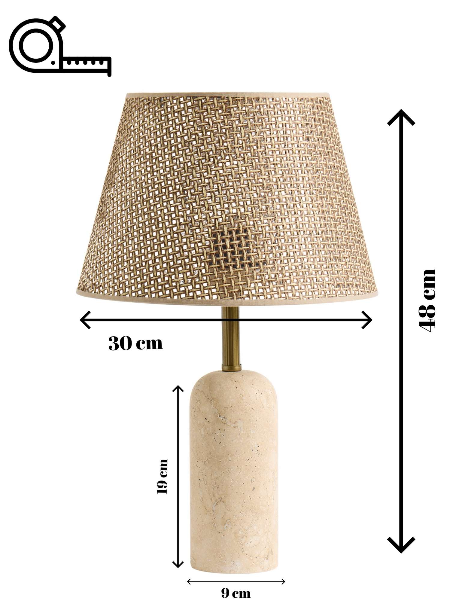 Candeeiro de Mesa – 48 cm – Marrom e Bege – Travertino e Vime
