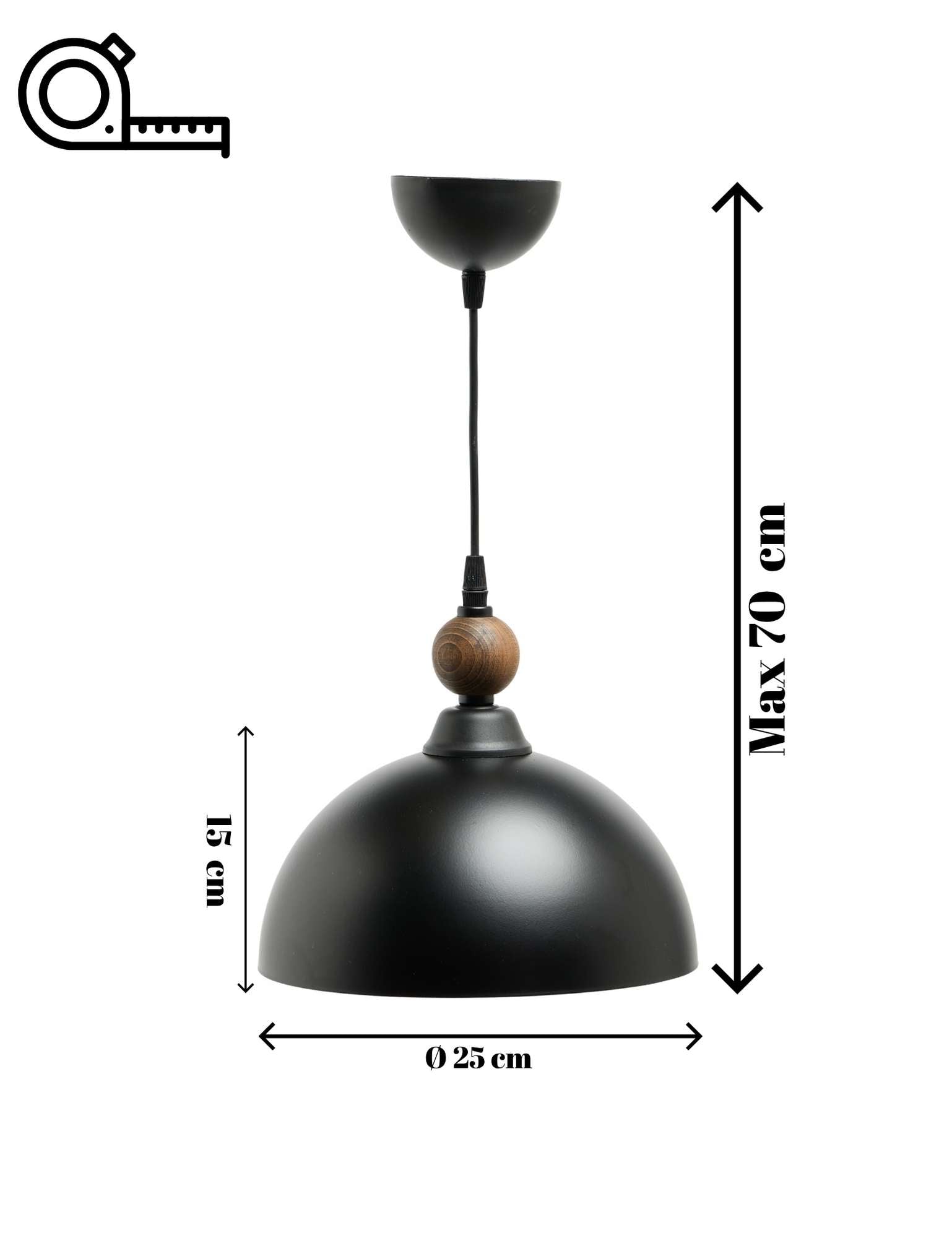 Candeeiro de Teto – 32 - 70 cm – Preto – Metal