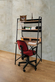 Secretária de Estudo e Estante – 75cm x 55cm x 105cm – Pinho Atlântico e Preto – Aglomerado e Metal