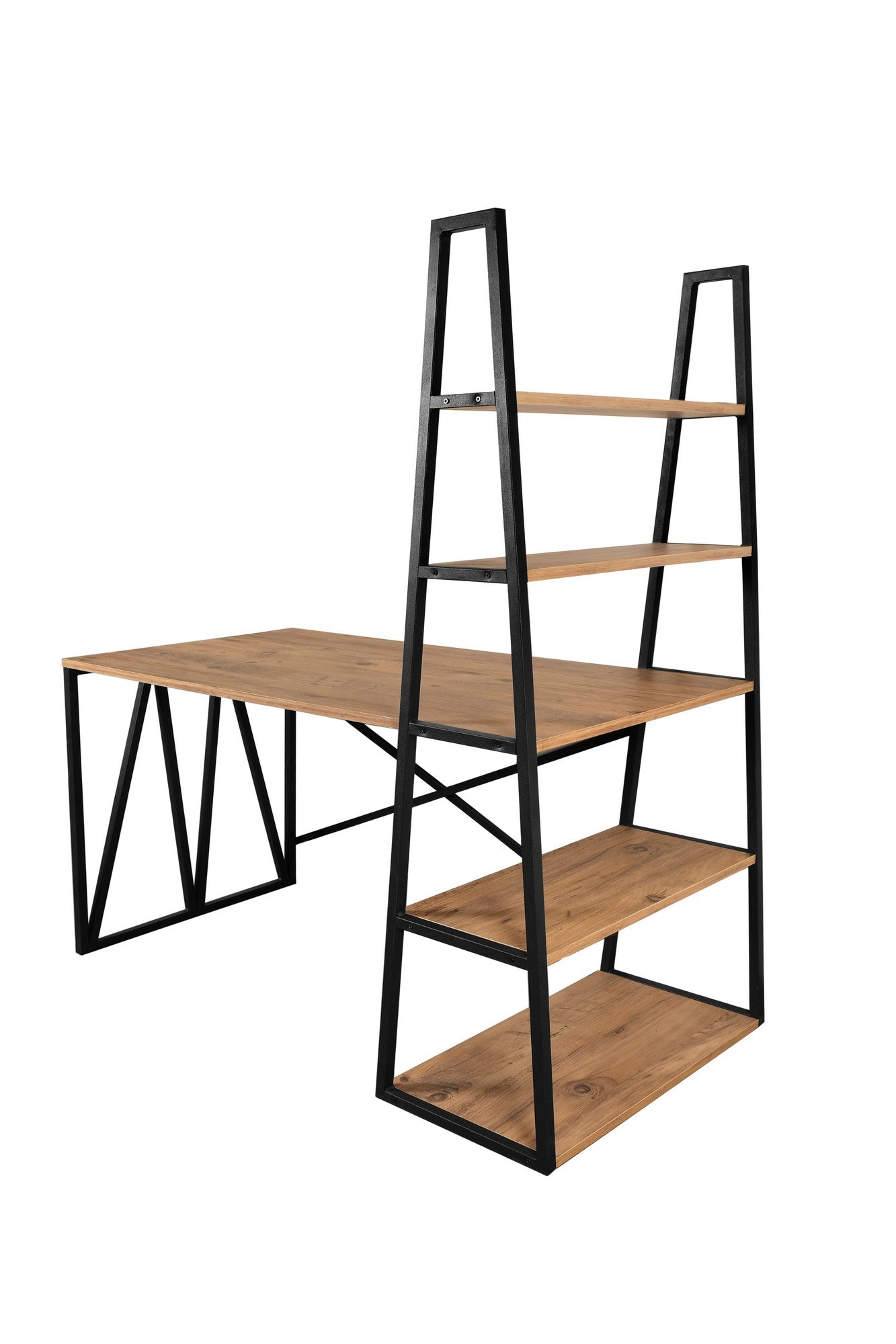 Secretária de Estudo e Estante – 125cm x 150cm x 60cm – Pinho Atlântico e Preto – Aglomerado e Metal